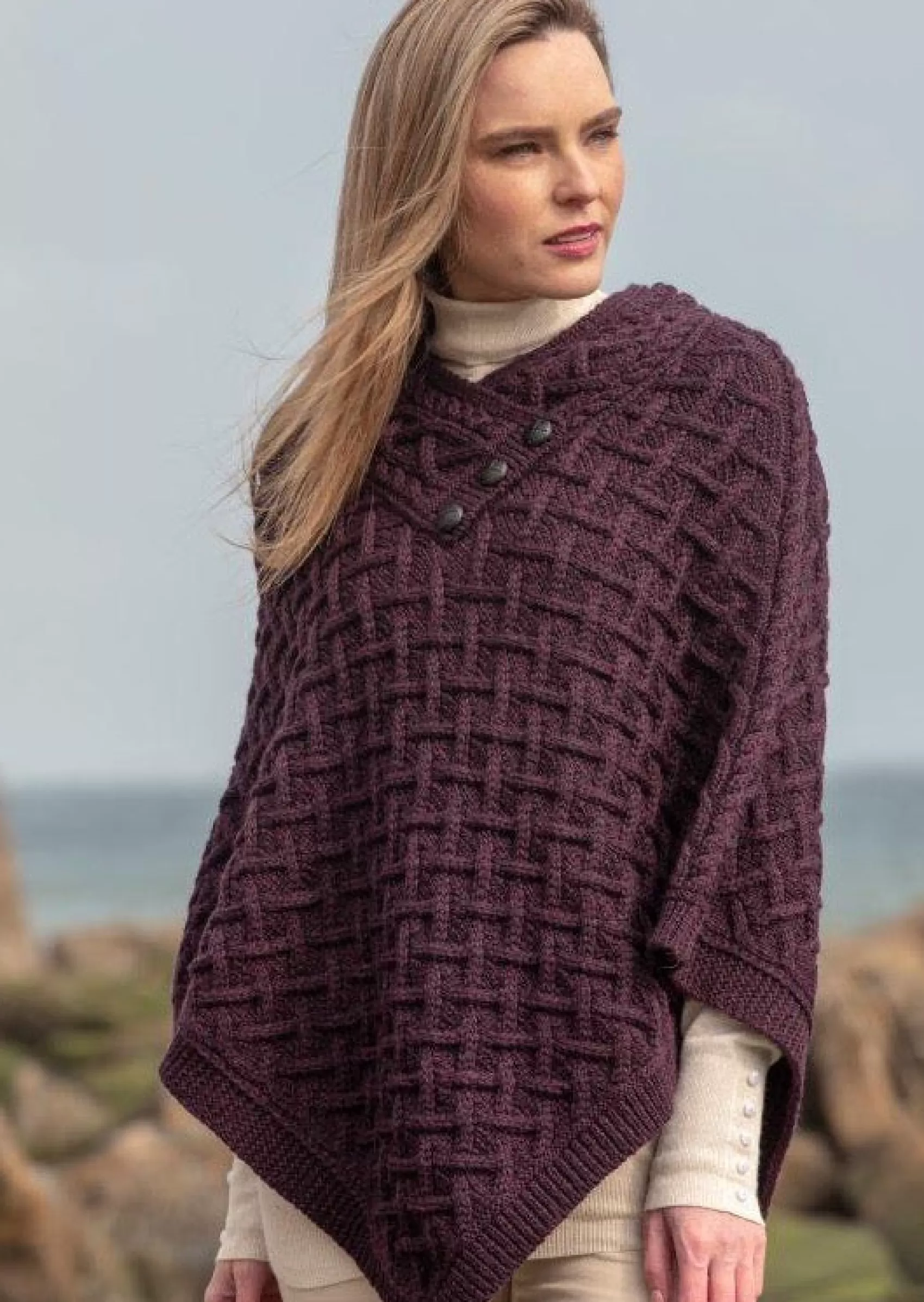 Ponchos / Capes / Shawls^Aran Crafts Aran Super Soft Merino Wool Poncho | Plum