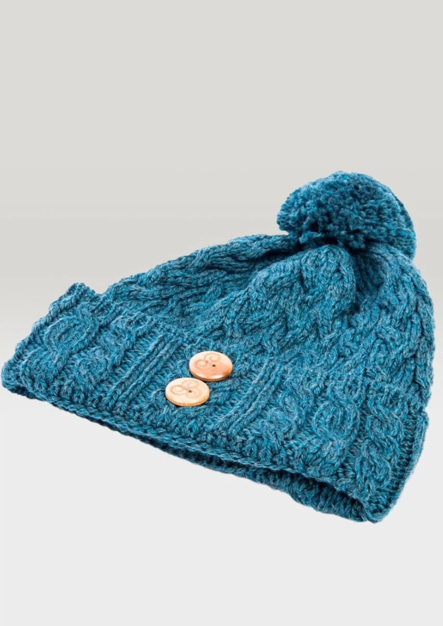 Hats & Caps^Aran Woollen Mills Aran Supersoft Merino Button Hat | Irish Sea