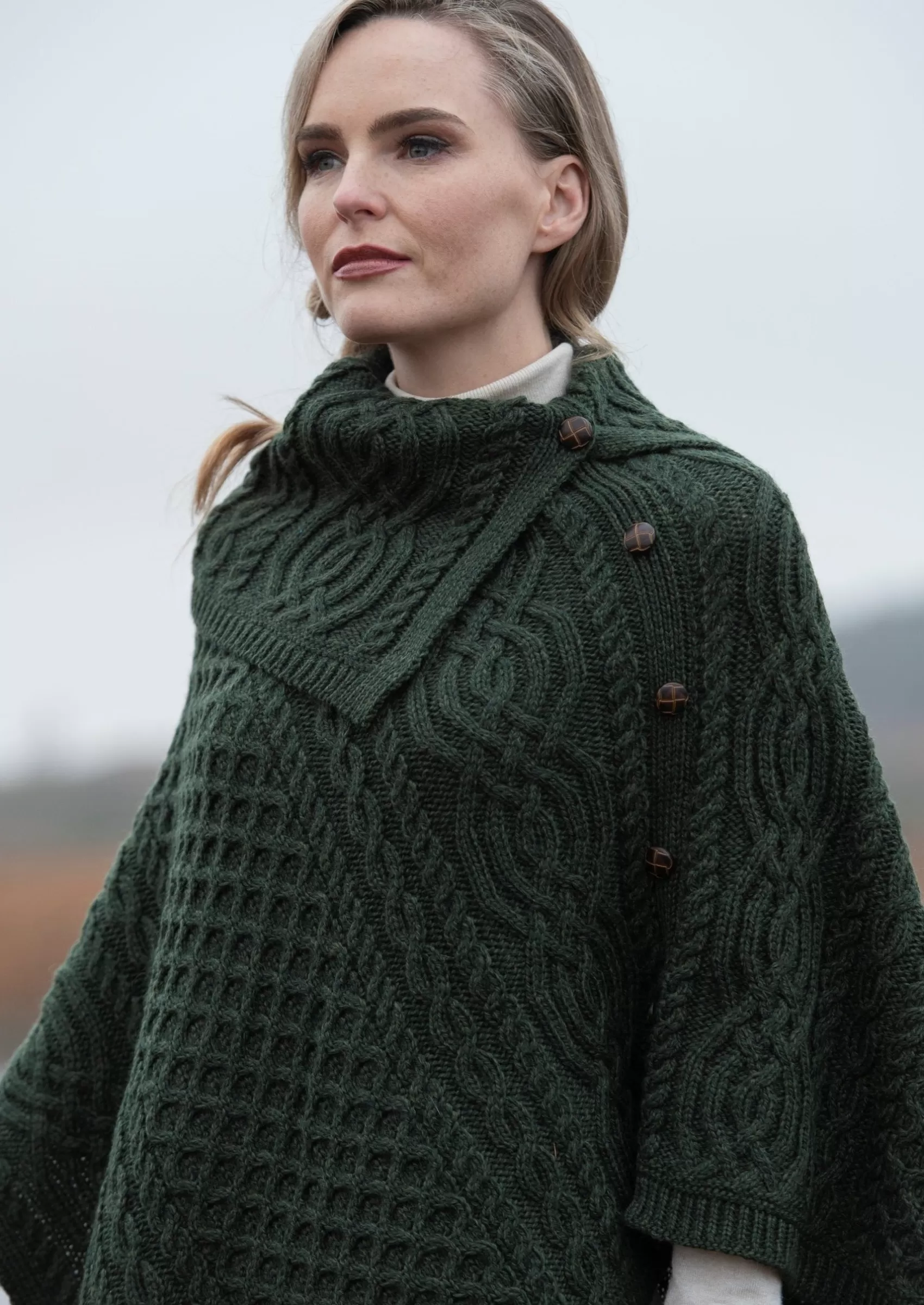 Ponchos / Capes / Shawls^Aran Crafts Aran Tipperary Cowl Neck Poncho | Green