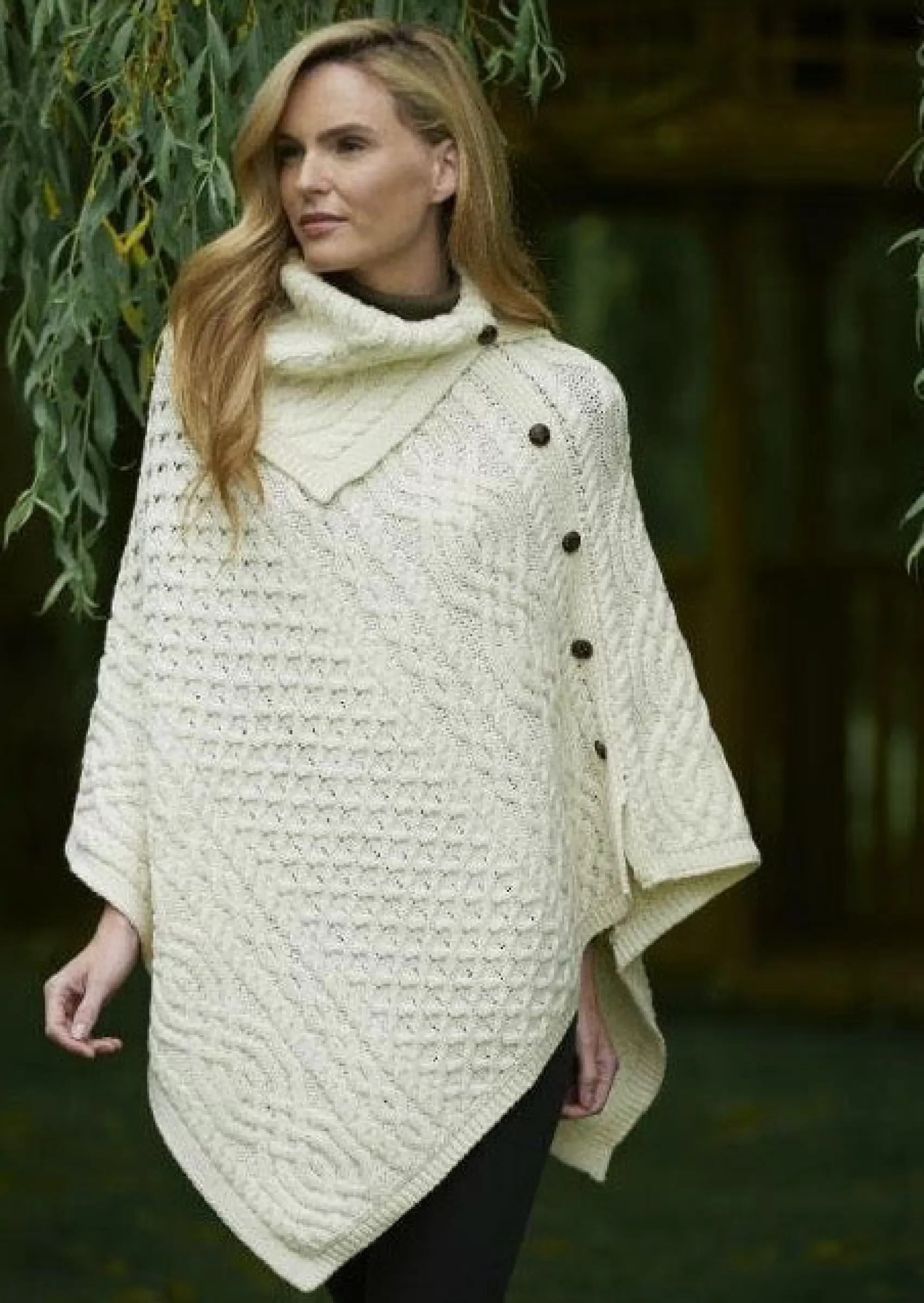 Ponchos / Capes / Shawls^Aran Crafts Aran Tipperary Cowl Neck Poncho | Natural