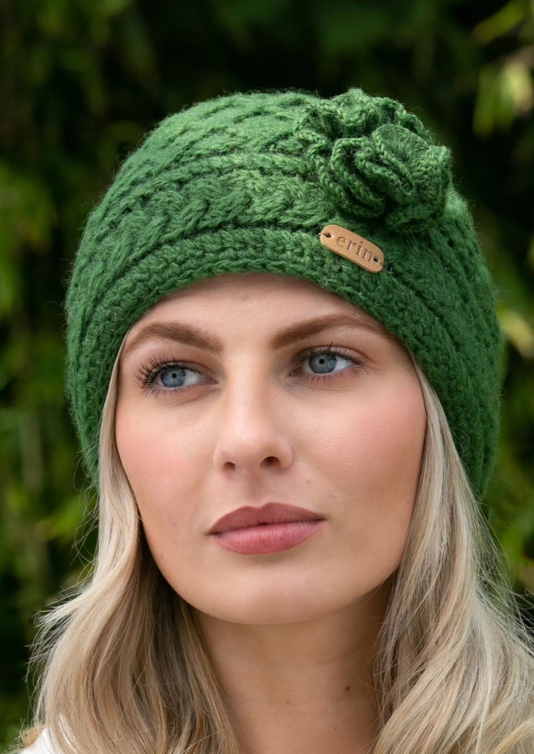 Hats & Caps^Erin Knitwear Aran Trellis Flower Hat | Green