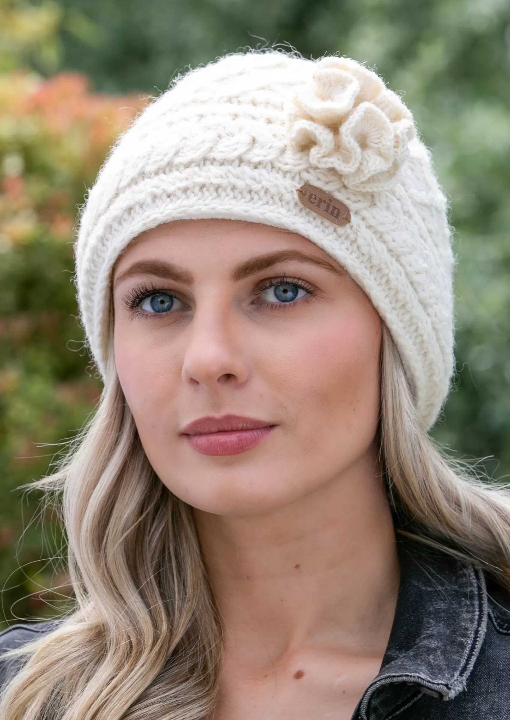 Hats & Caps^Erin Knitwear Aran Trellis Flower Hat | Natural