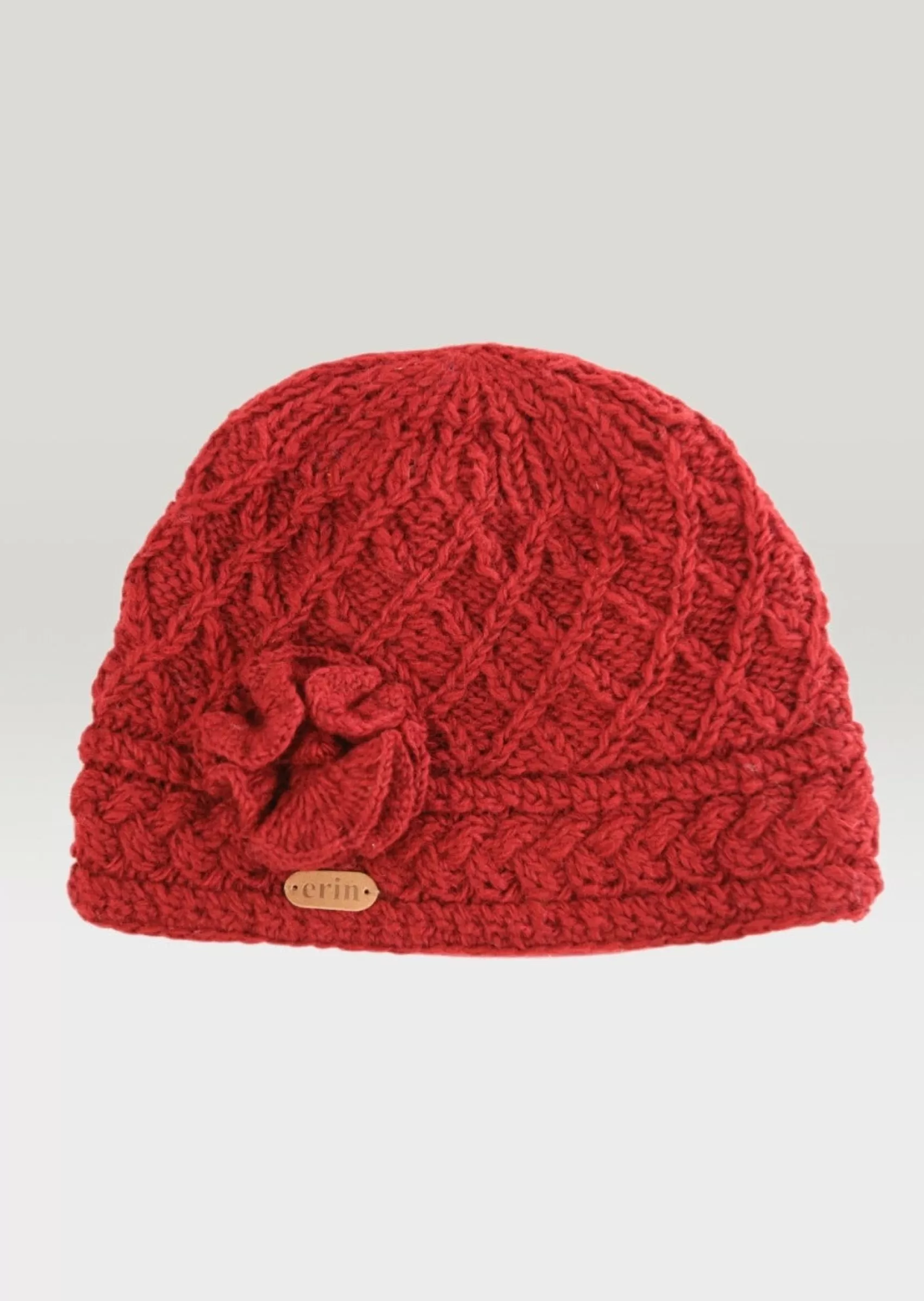 Hats & Caps^Erin Knitwear Aran Trellis Flower Hat | Red