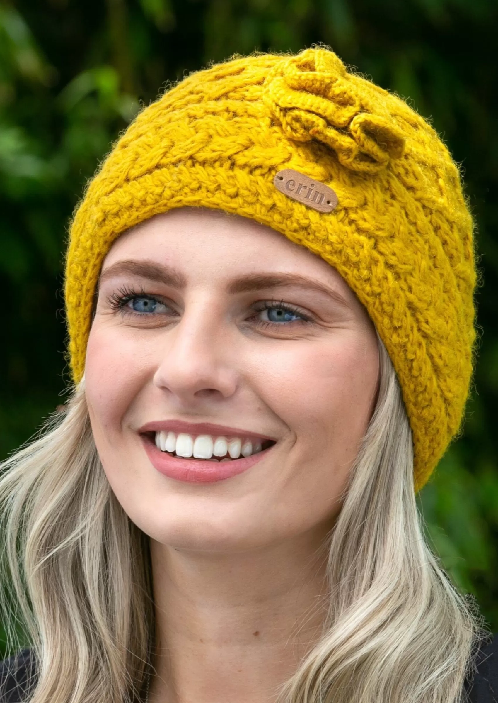 Hats & Caps^Erin Knitwear Aran Trellis Flower Hat | Sunflower