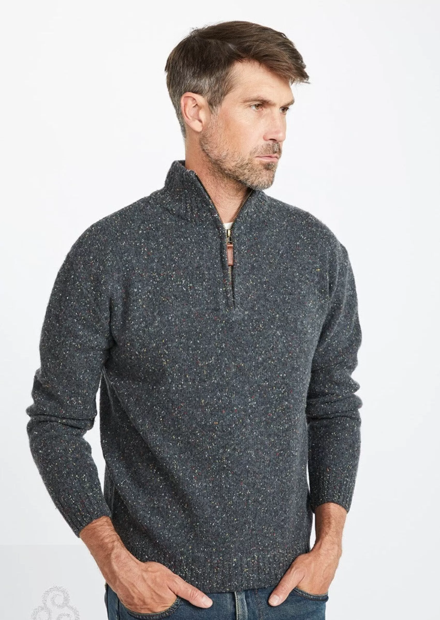 Aran Sweaters^Aran Woollen Mills Aran Troyer Zip Sweater | Graphite