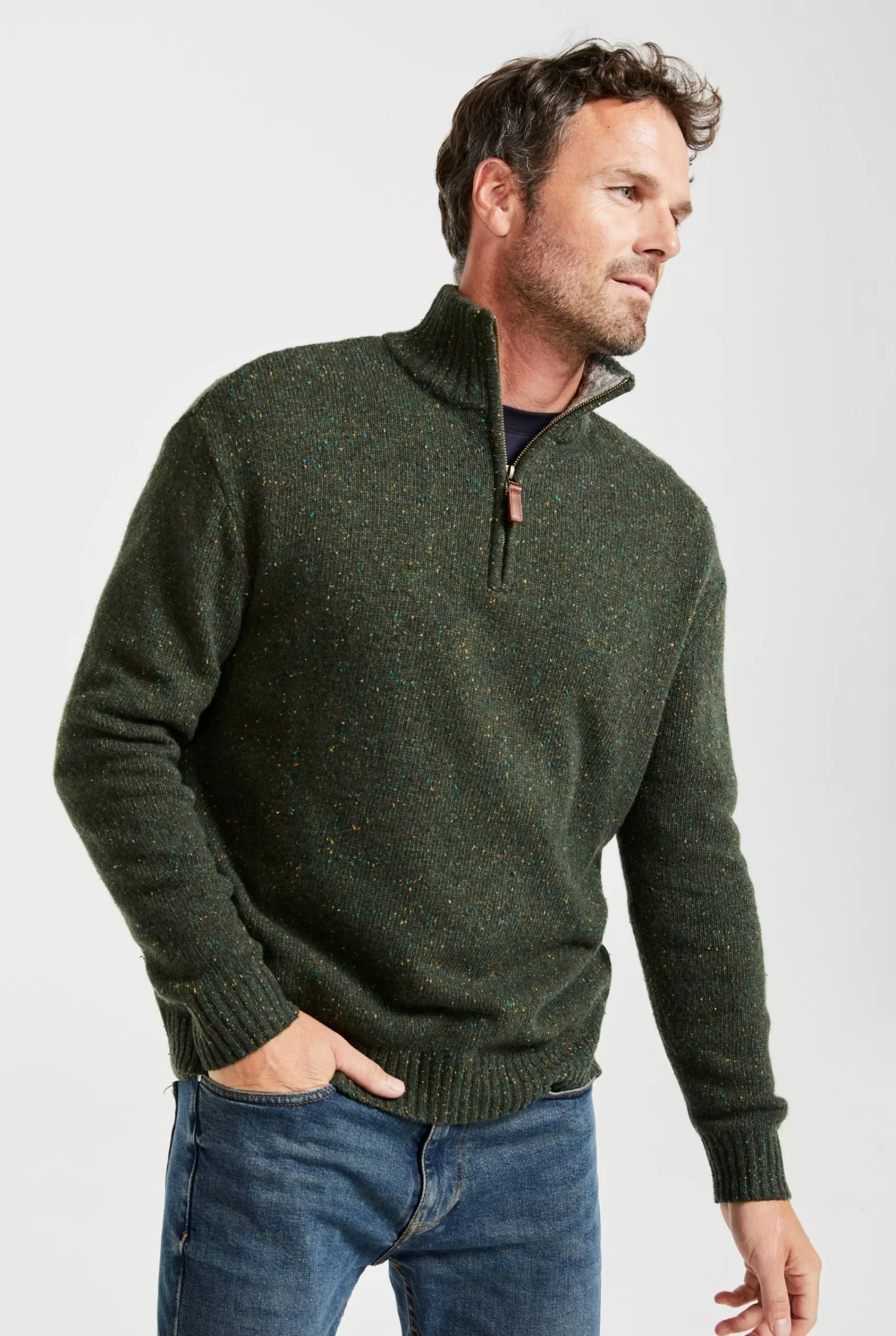 Aran Sweaters^Aran Woollen Mills Aran Troyer Zip Sweater | Green