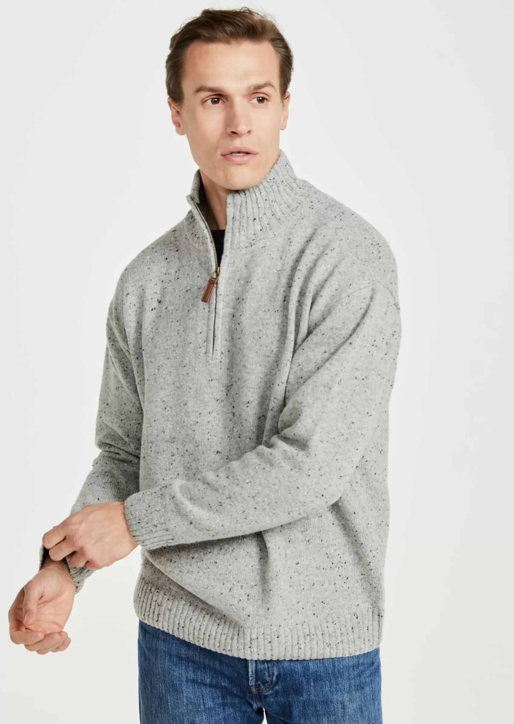 Aran Sweaters^Aran Woollen Mills Aran Troyer Zip Sweater | Grey