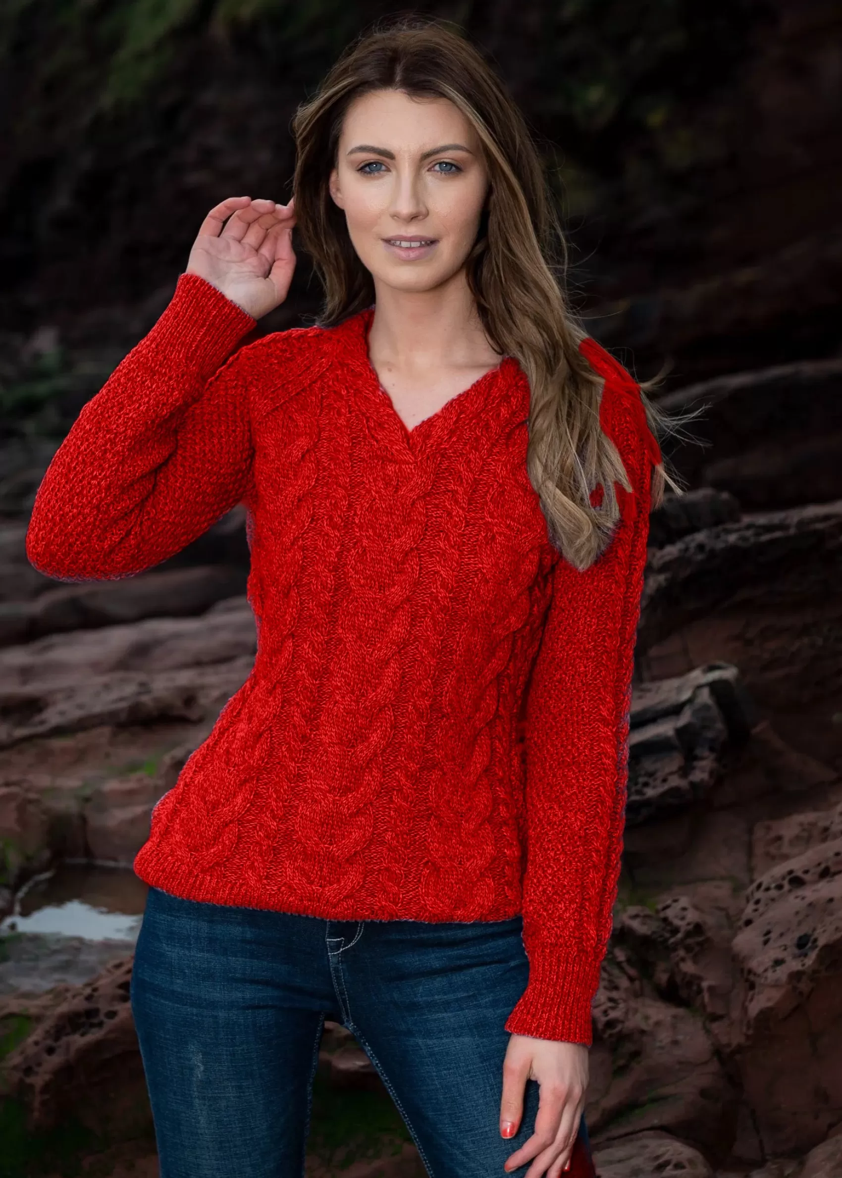 Aran Sweaters^Original Aran Company Aran V Neck Cashmere Sweater | Red