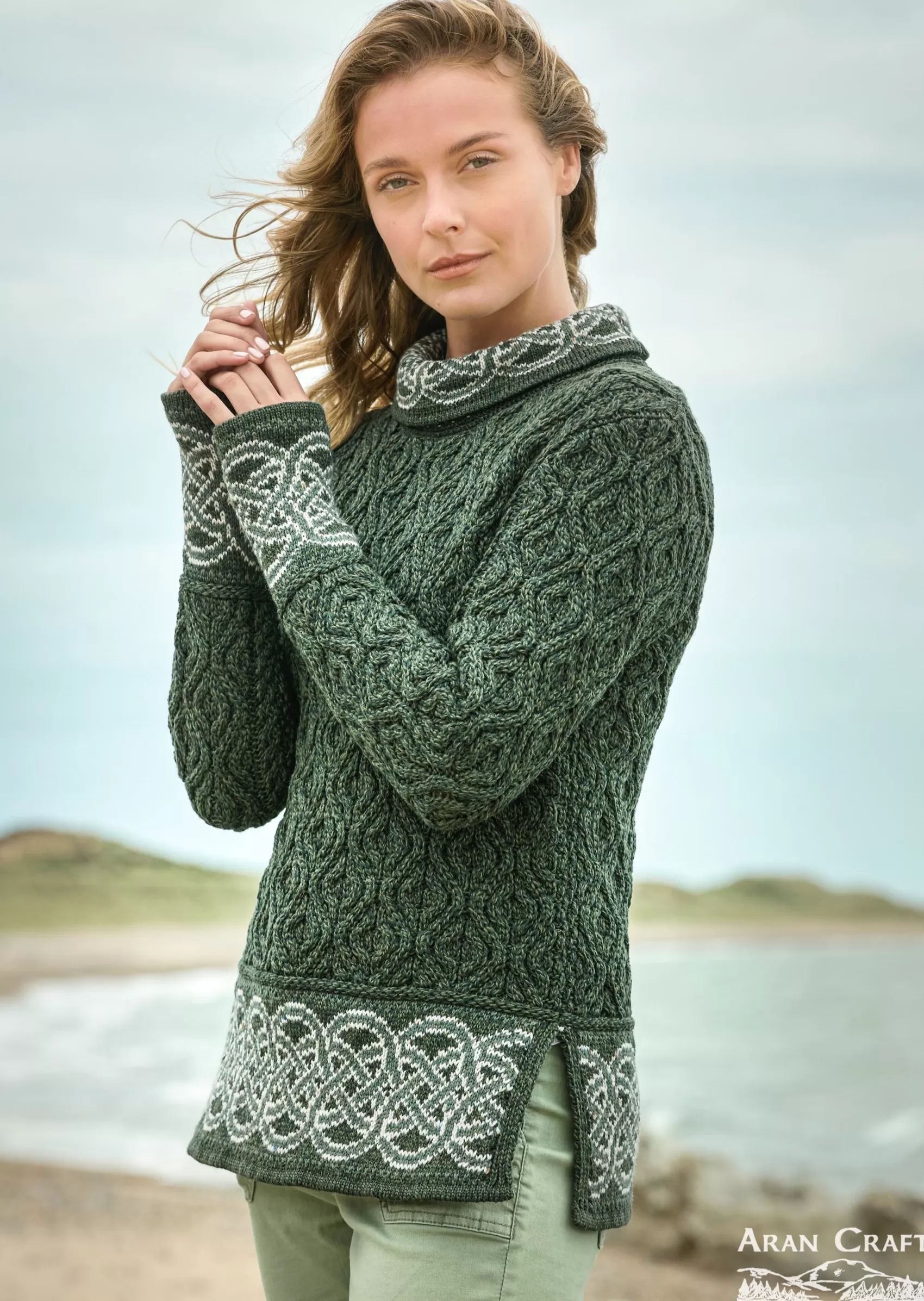 Aran Sweaters^Aran Crafts Aran Women's Celtic Design Sweater | Green