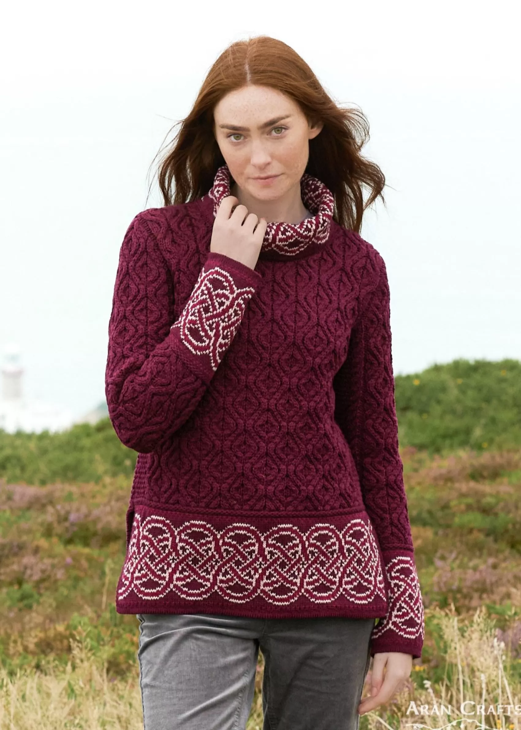 Aran Sweaters^Aran Crafts Aran Women's Celtic Design Sweater | Wine