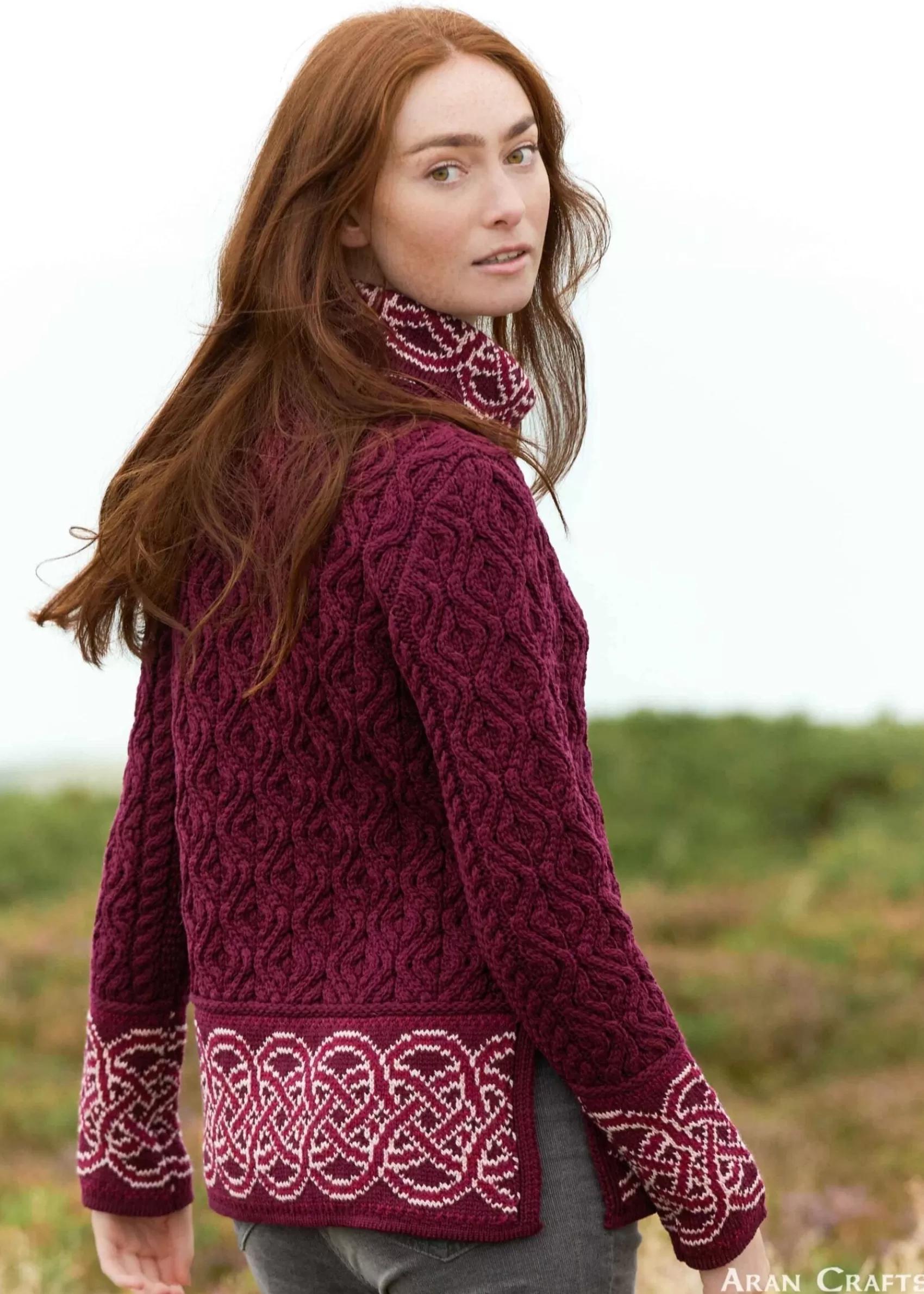 Aran Sweaters^Aran Crafts Aran Women's Celtic Design Sweater | Wine