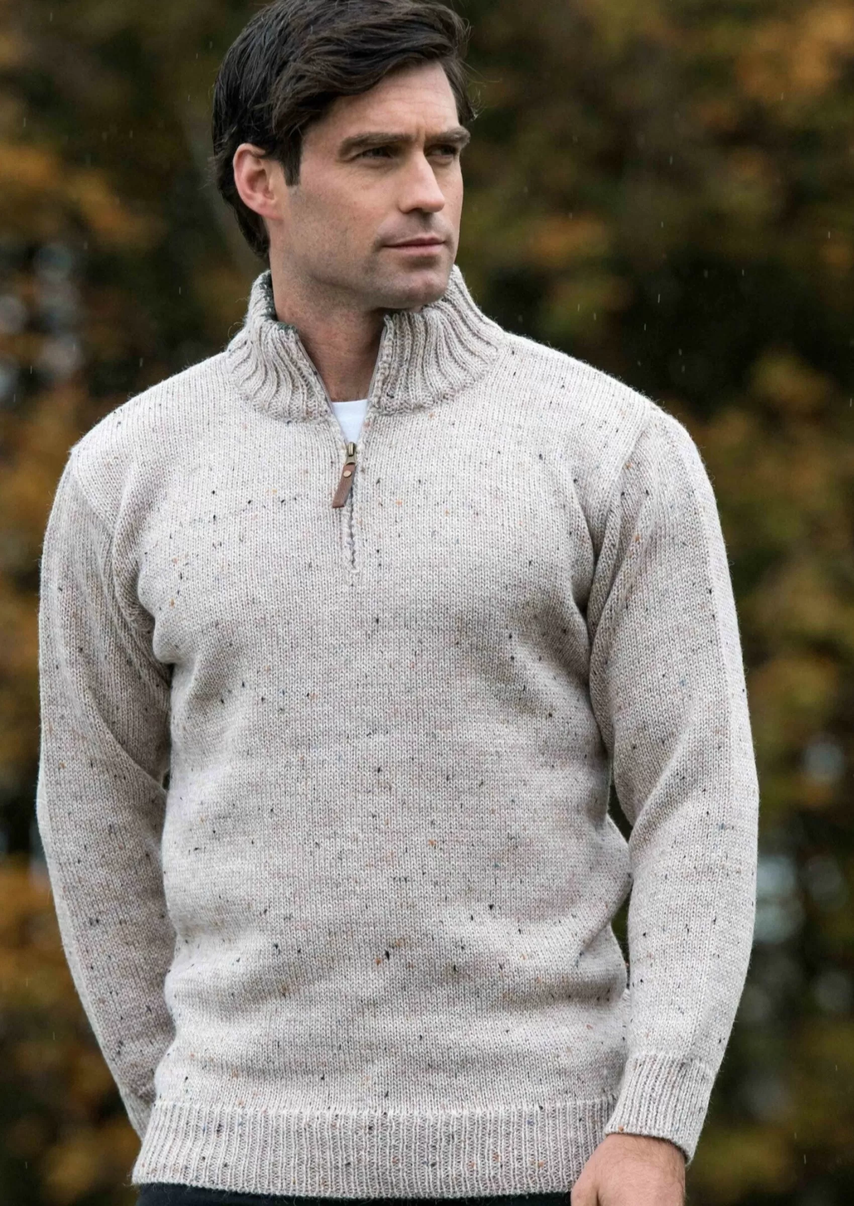 Aran Sweaters^Aran Crafts Aran Wool Half Zip Sweater | Oatmeal