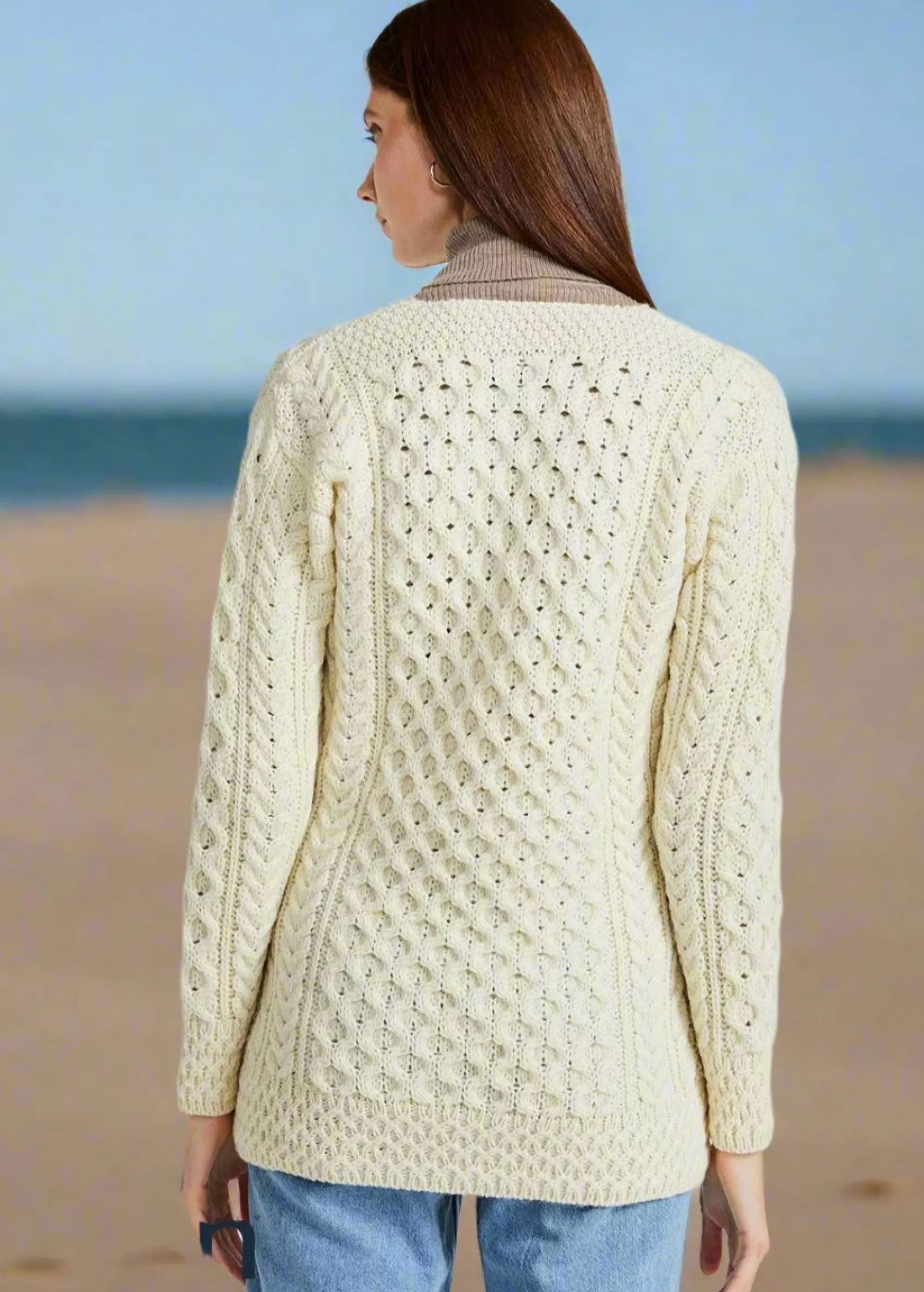 Aran Sweaters | Aran Cardigans^Aran Woollen Mills Basket Weave Aran Cardigan | Natural