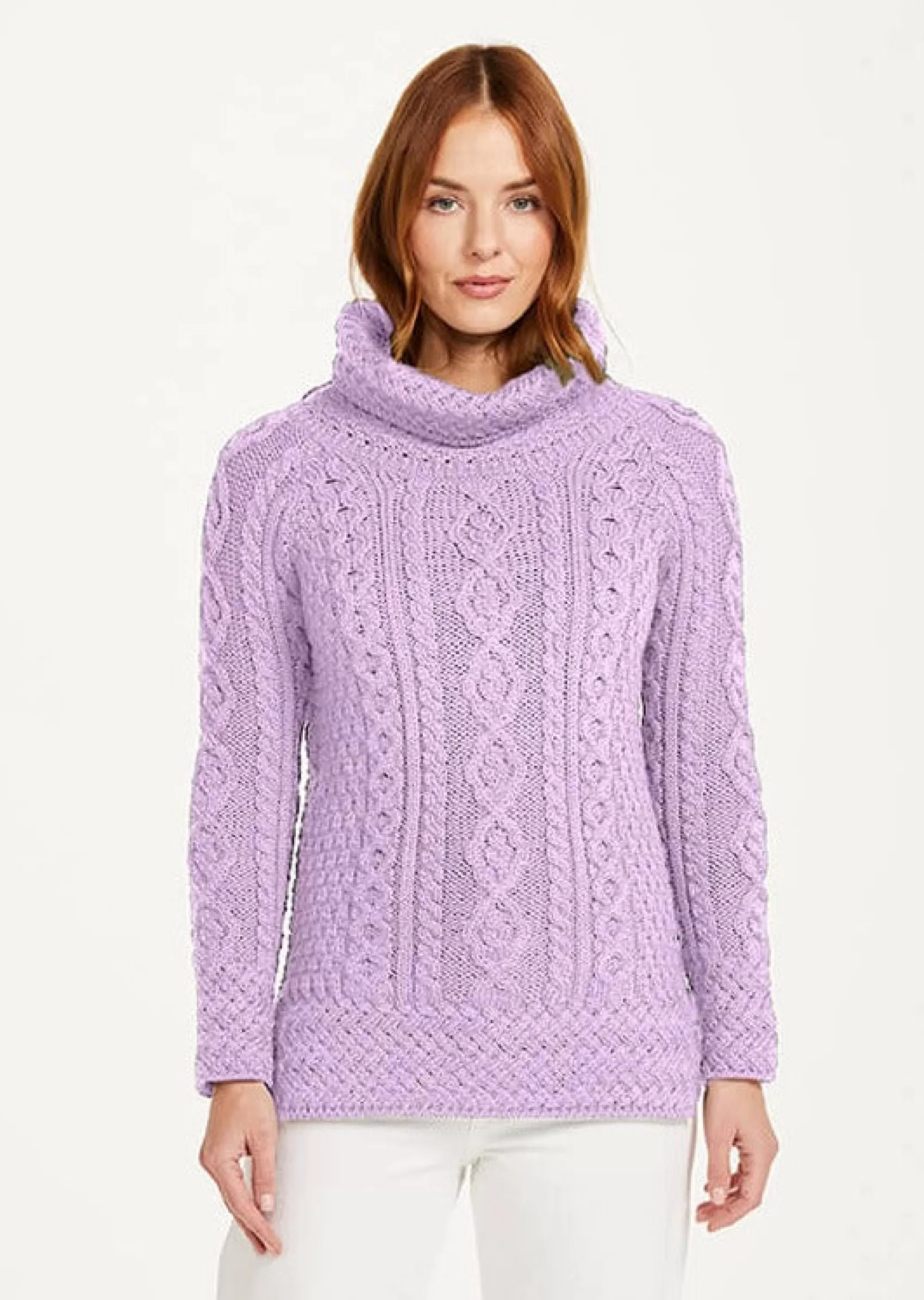 Aran Sweaters^Aran Woollen Mills Belcare Ladies Aran Roll Neck Sweater | Lavender