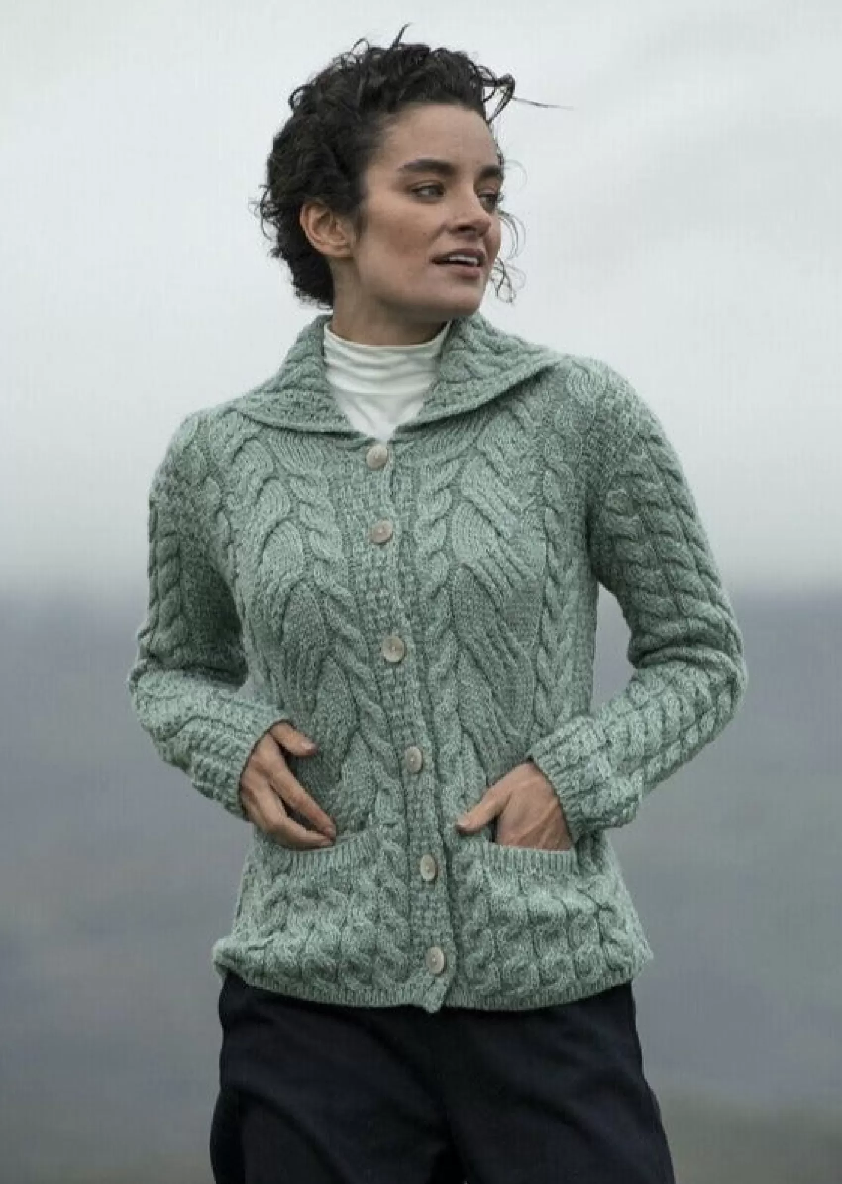 Aran Sweaters | Aran Cardigans^Aran Woollen Mills Belcarra Ladies Aran Cardigan | Mint