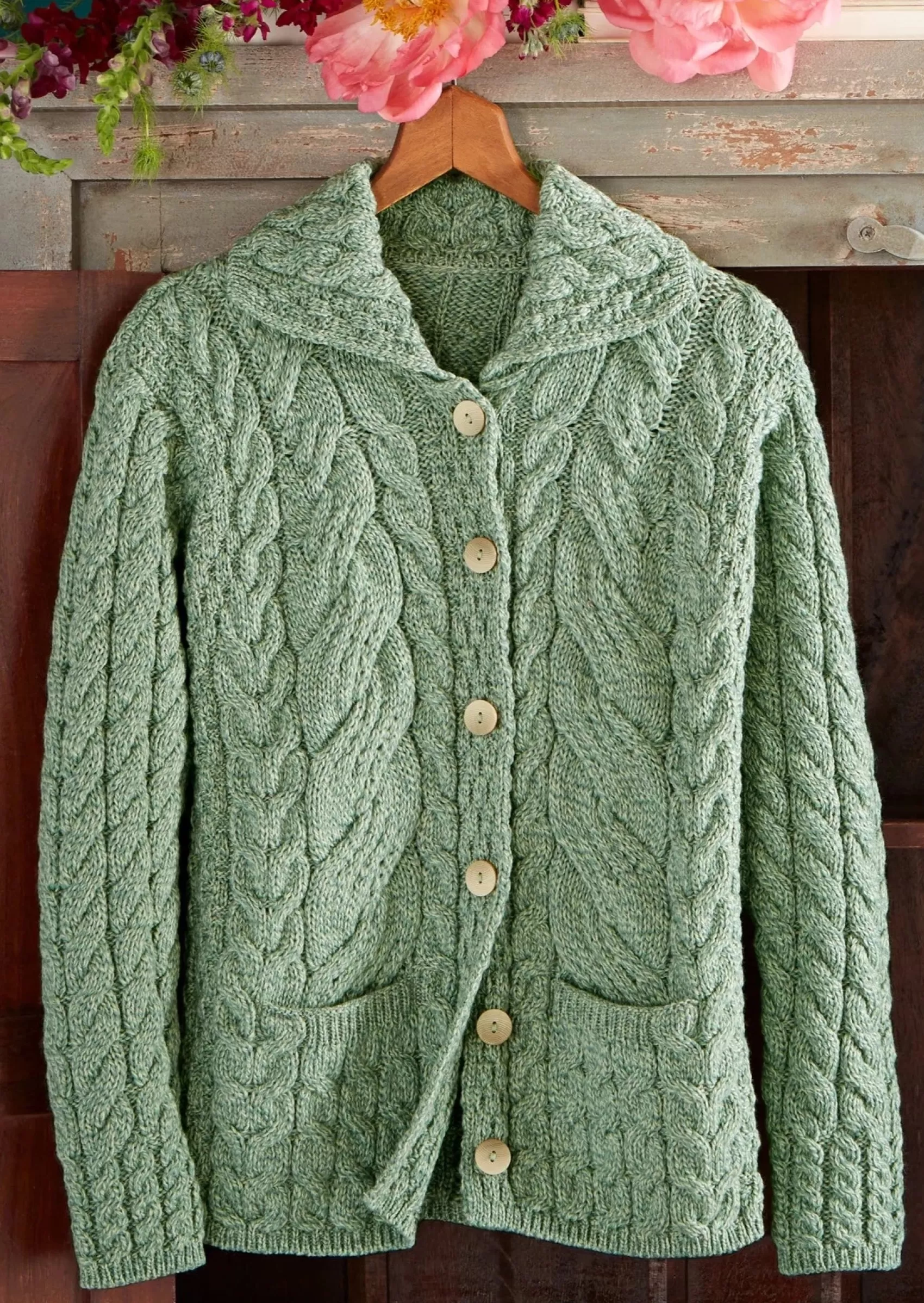 Aran Sweaters | Aran Cardigans^Aran Woollen Mills Belcarra Ladies Aran Cardigan | Mint