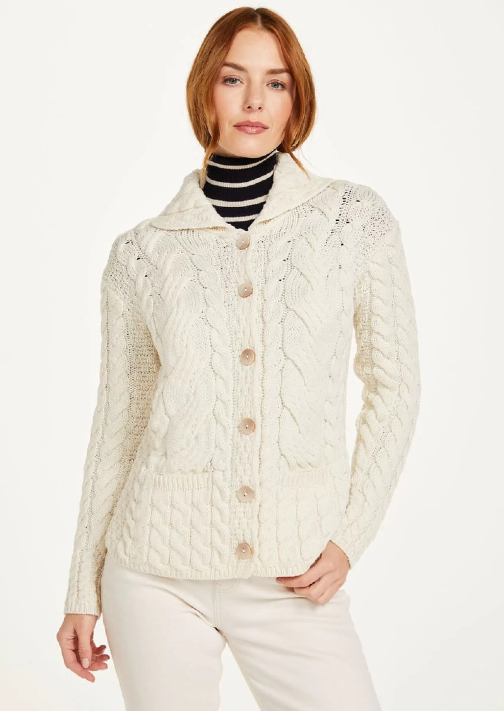 Aran Sweaters | Aran Cardigans^Aran Woollen Mills Belcarra Ladies Aran Cardigan | Natural