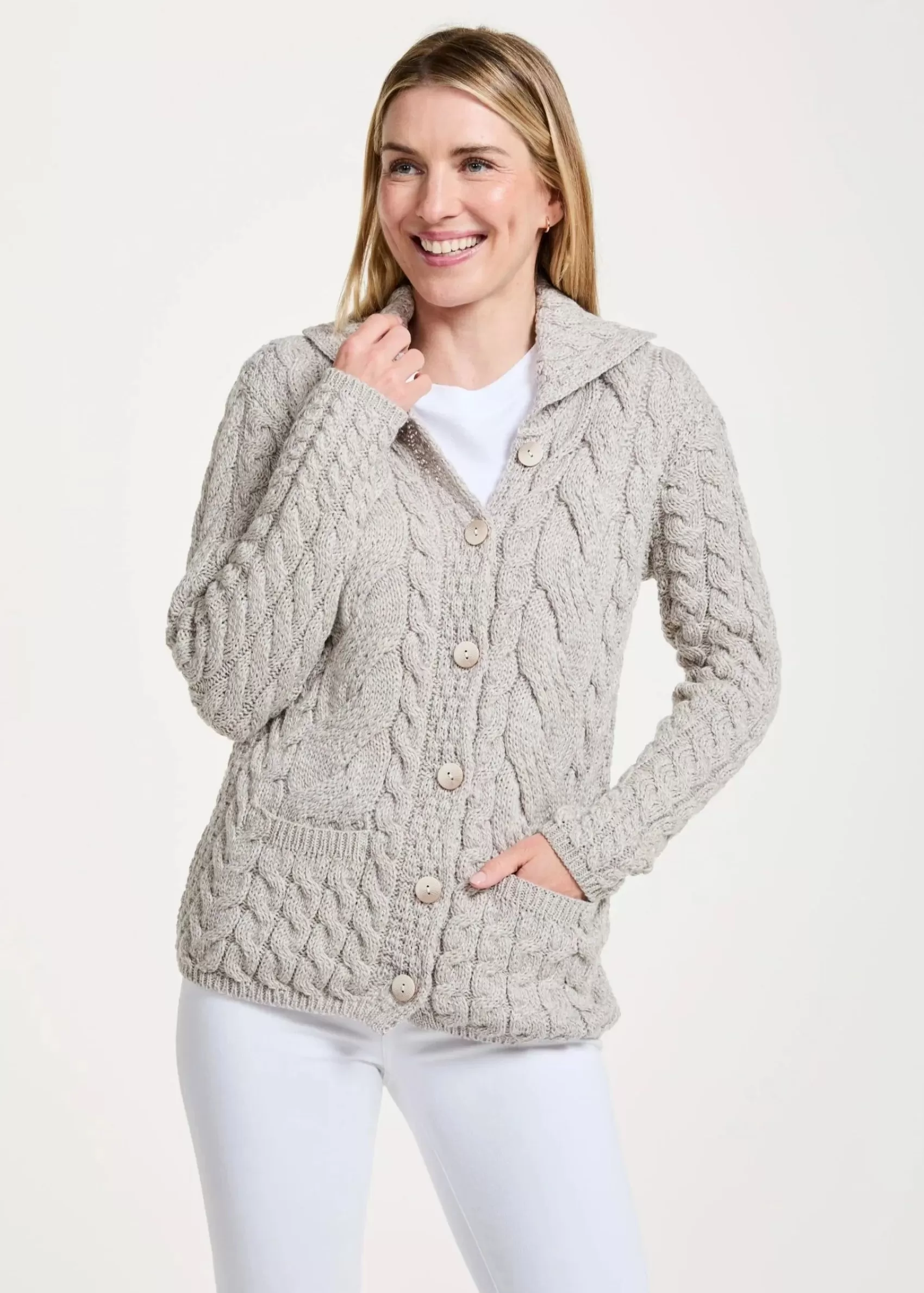 Aran Sweaters | Aran Cardigans^Aran Woollen Mills Belcarra Ladies Aran Cardigan | Oatmeal