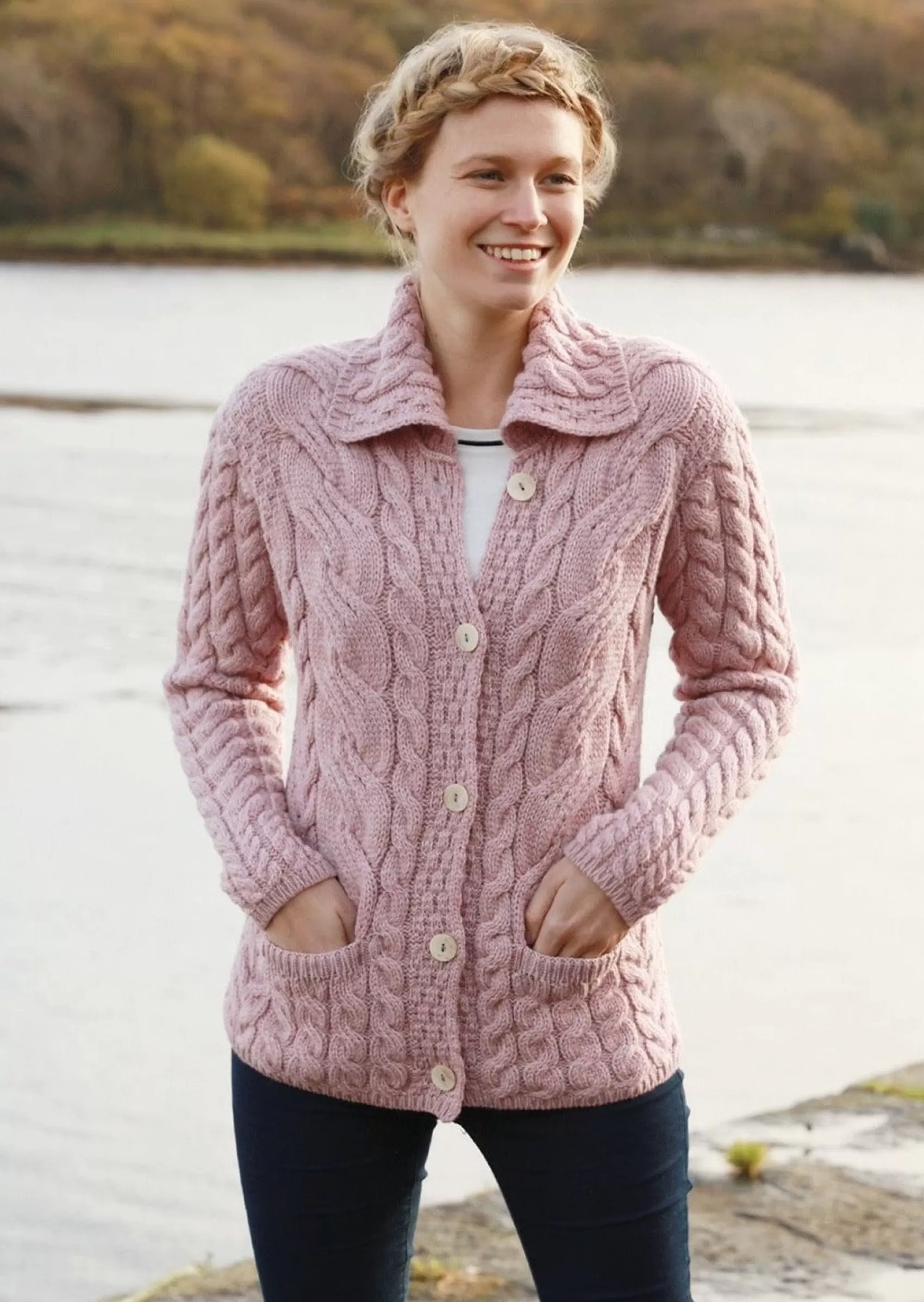 Aran Sweaters | Aran Cardigans^Aran Woollen Mills Belcarra Ladies Aran Cardigan | Pink