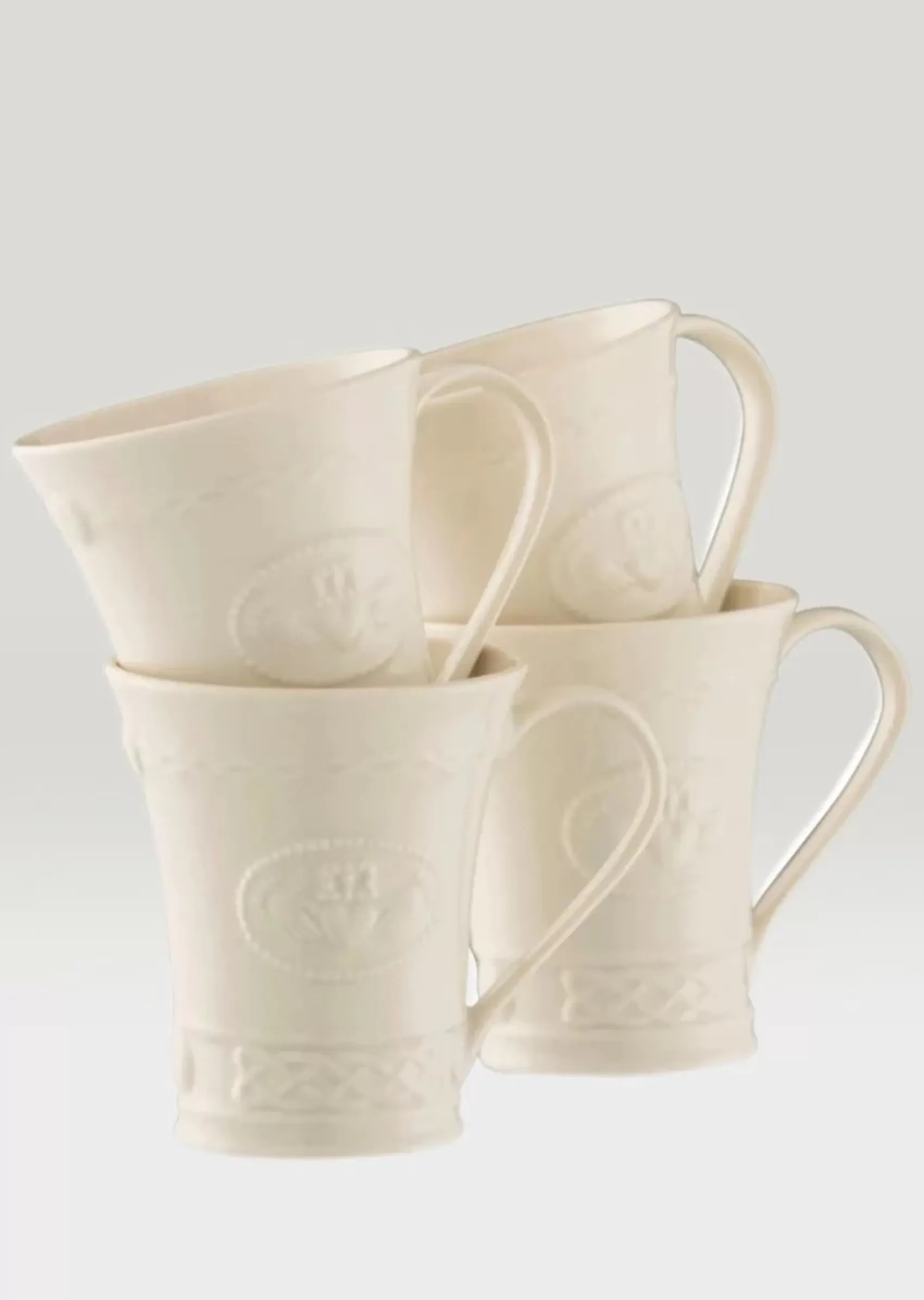 Irish Pottery^Belleek Classic Claddagh 10Oz 4 Mug Set