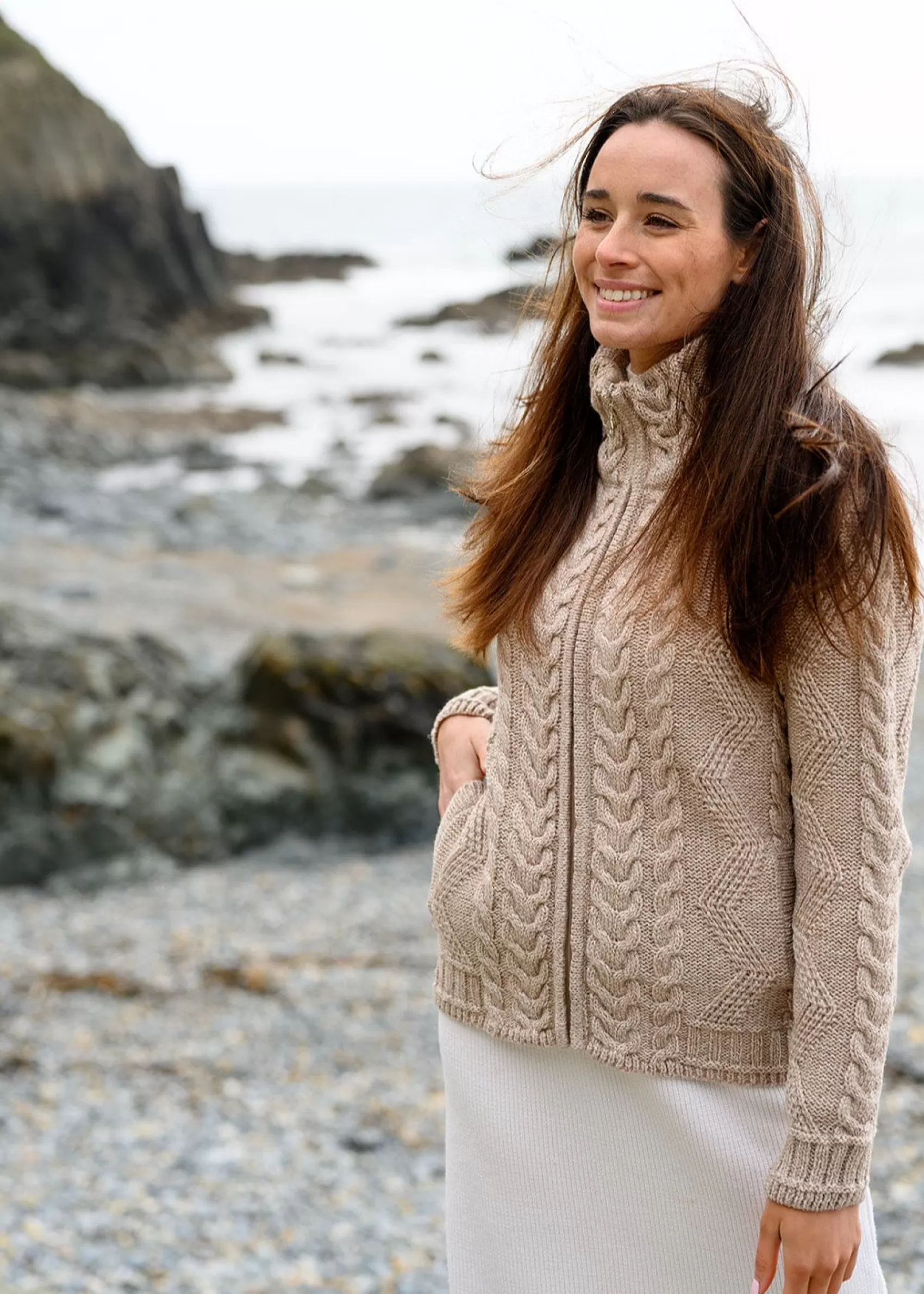 Aran Sweaters | Aran Cardigans^Original Aran Company Cable Knit Aran Cardigan | Camel