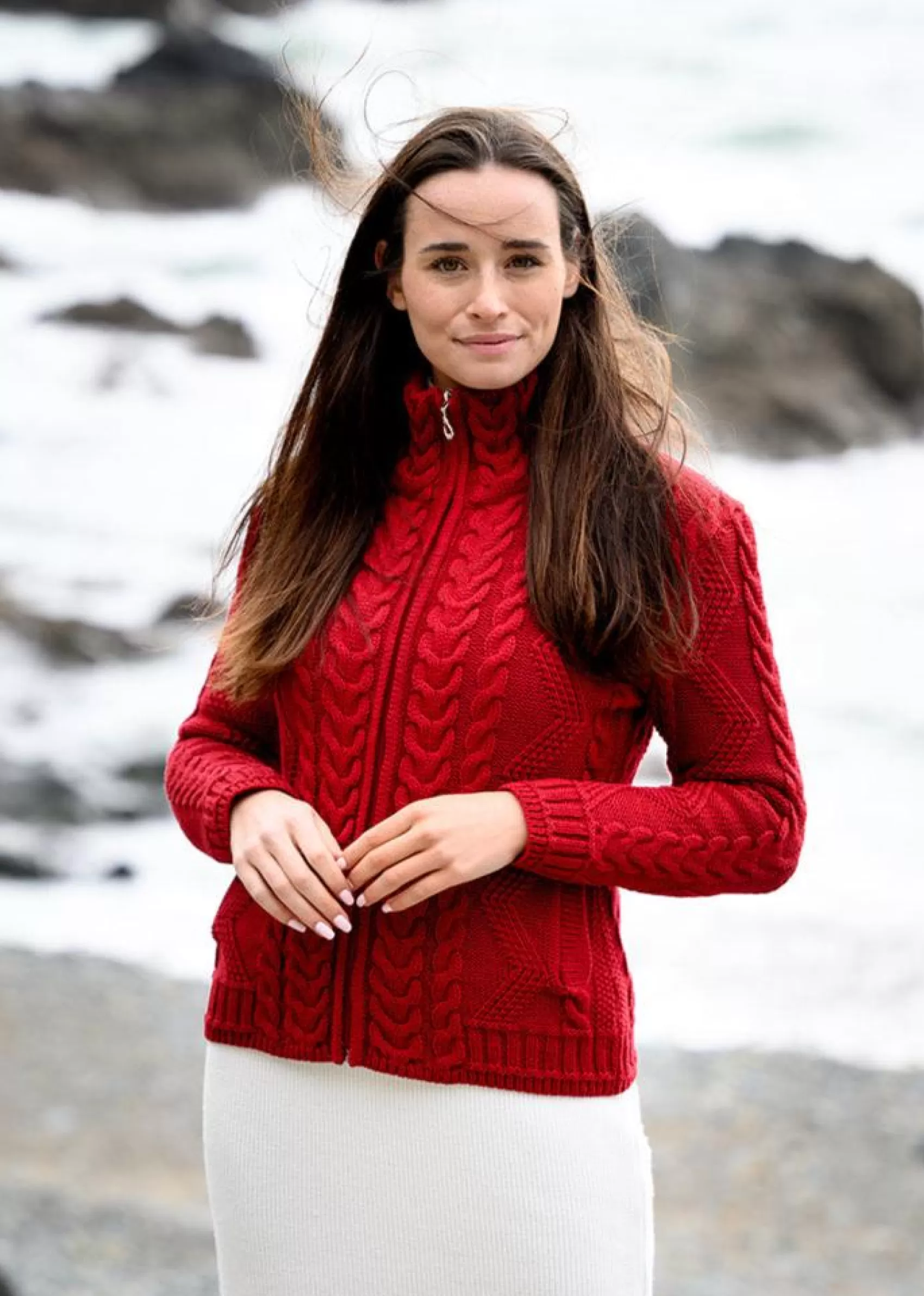 Aran Sweaters | Aran Cardigans^Original Aran Company Cable Knit Aran Cardigan | Red