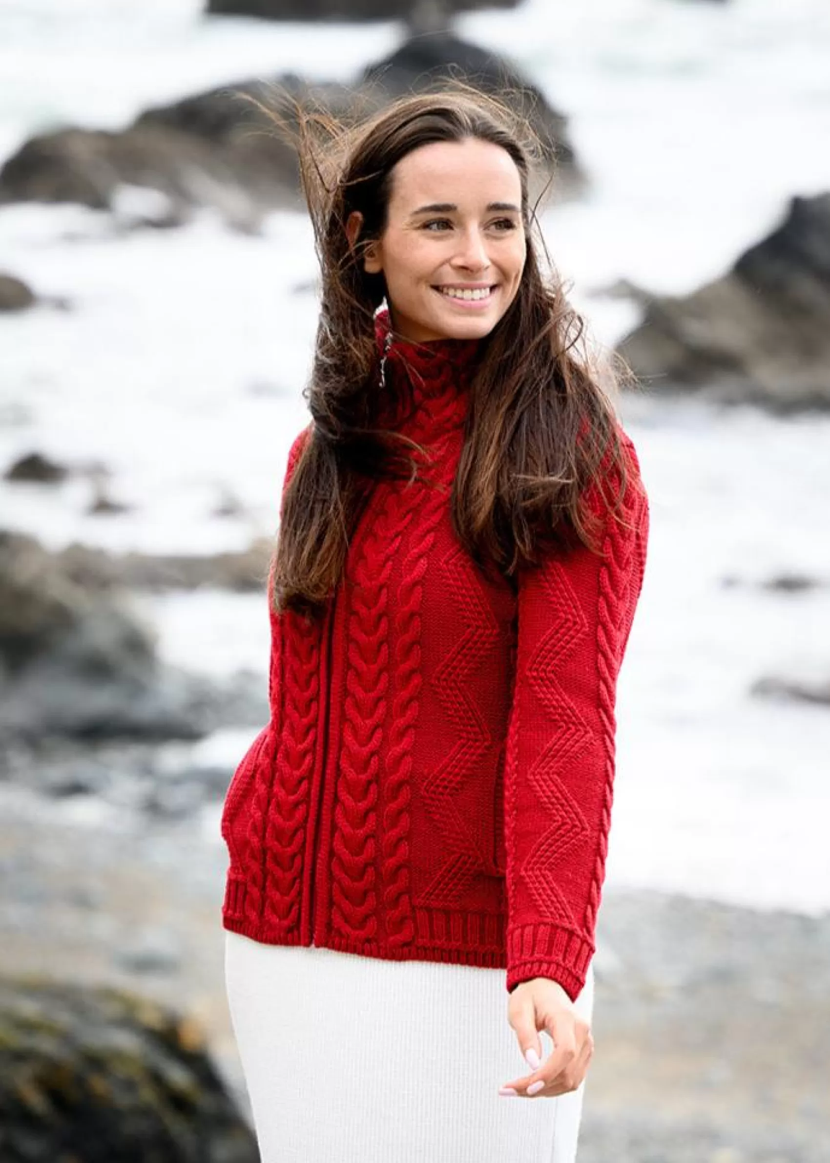 Aran Sweaters | Aran Cardigans^Original Aran Company Cable Knit Aran Cardigan | Red