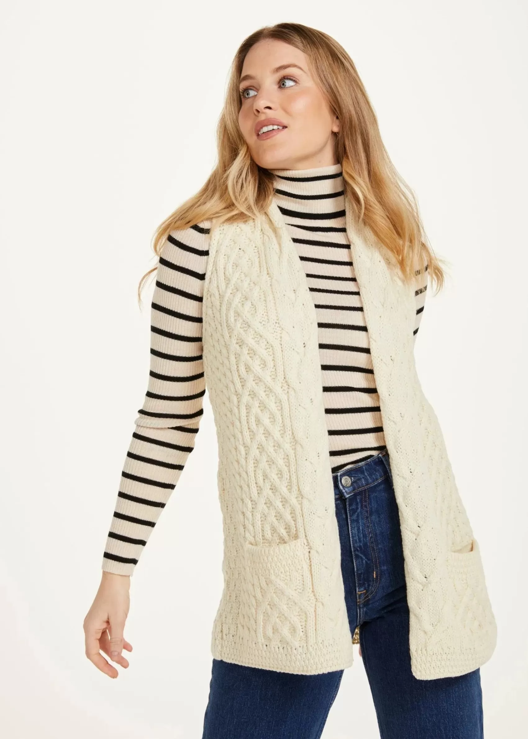 Aran Cardigans^Aran Woollen Mills Caher Aran Celtic Gilet | Natural