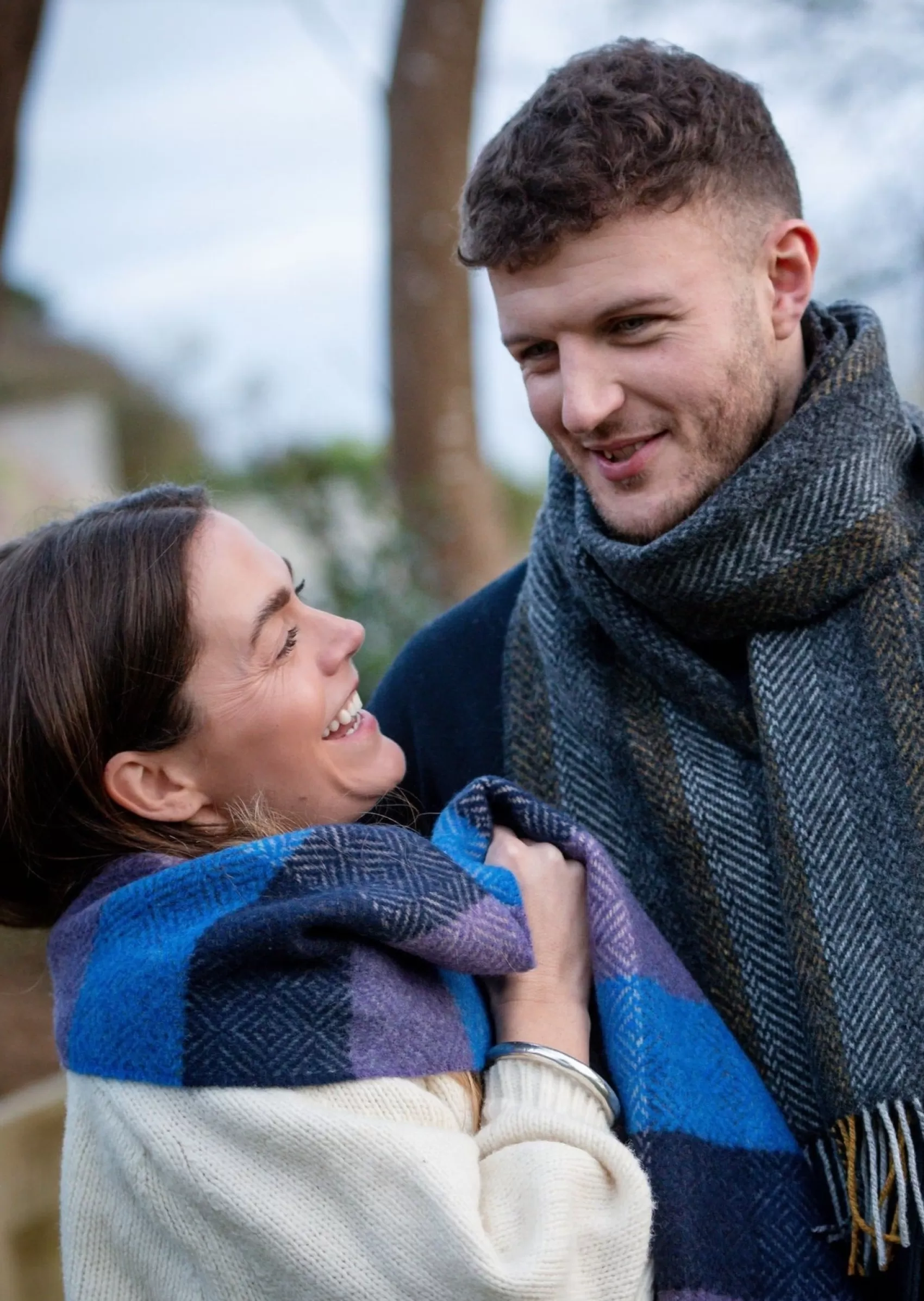 Scarves^John Hanly Cashmere Merino Scarf | Purple Blue Block