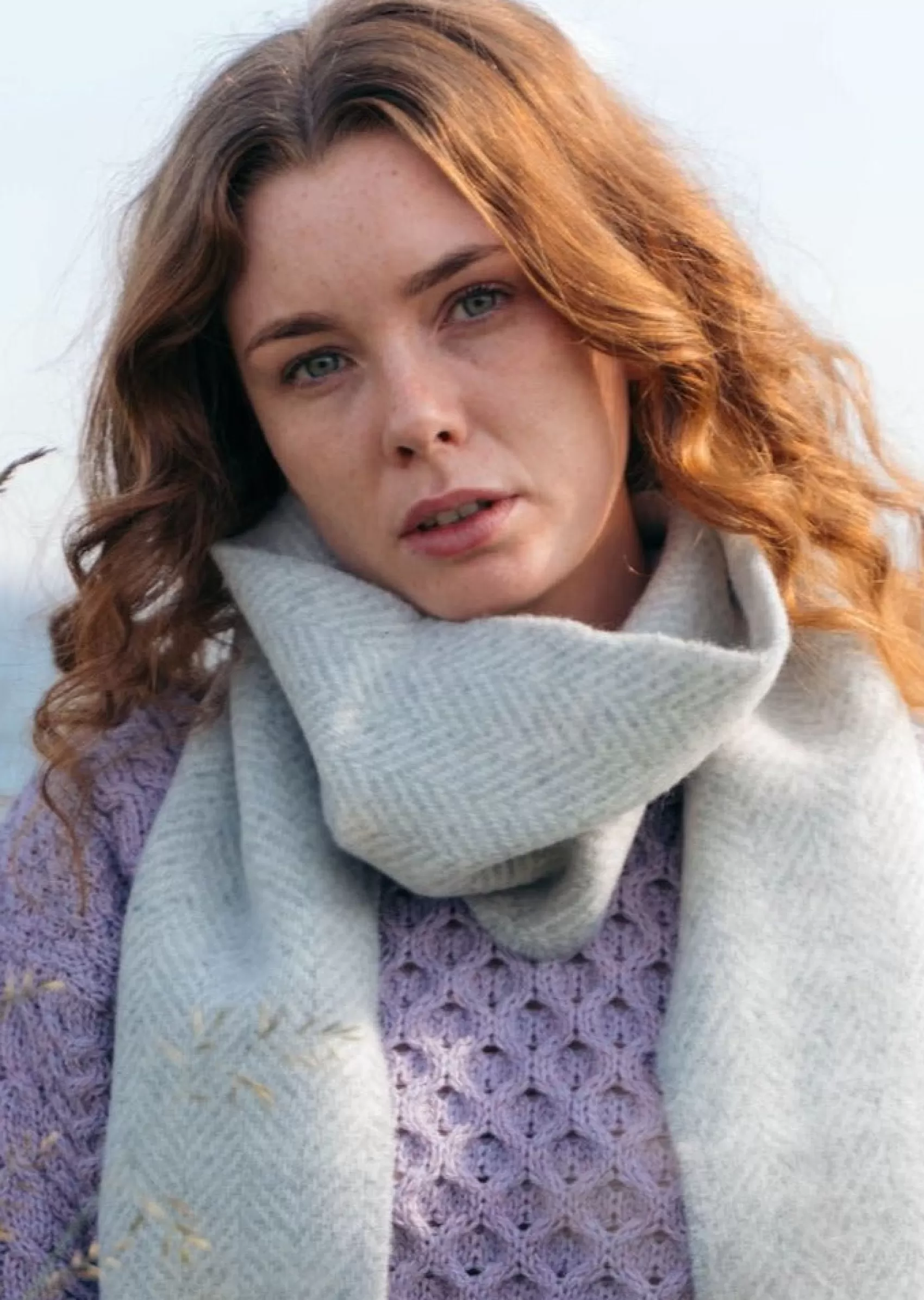 Scarves^John Hanly Cashmere Merino Scarf | Silver Grey Herrinigbone