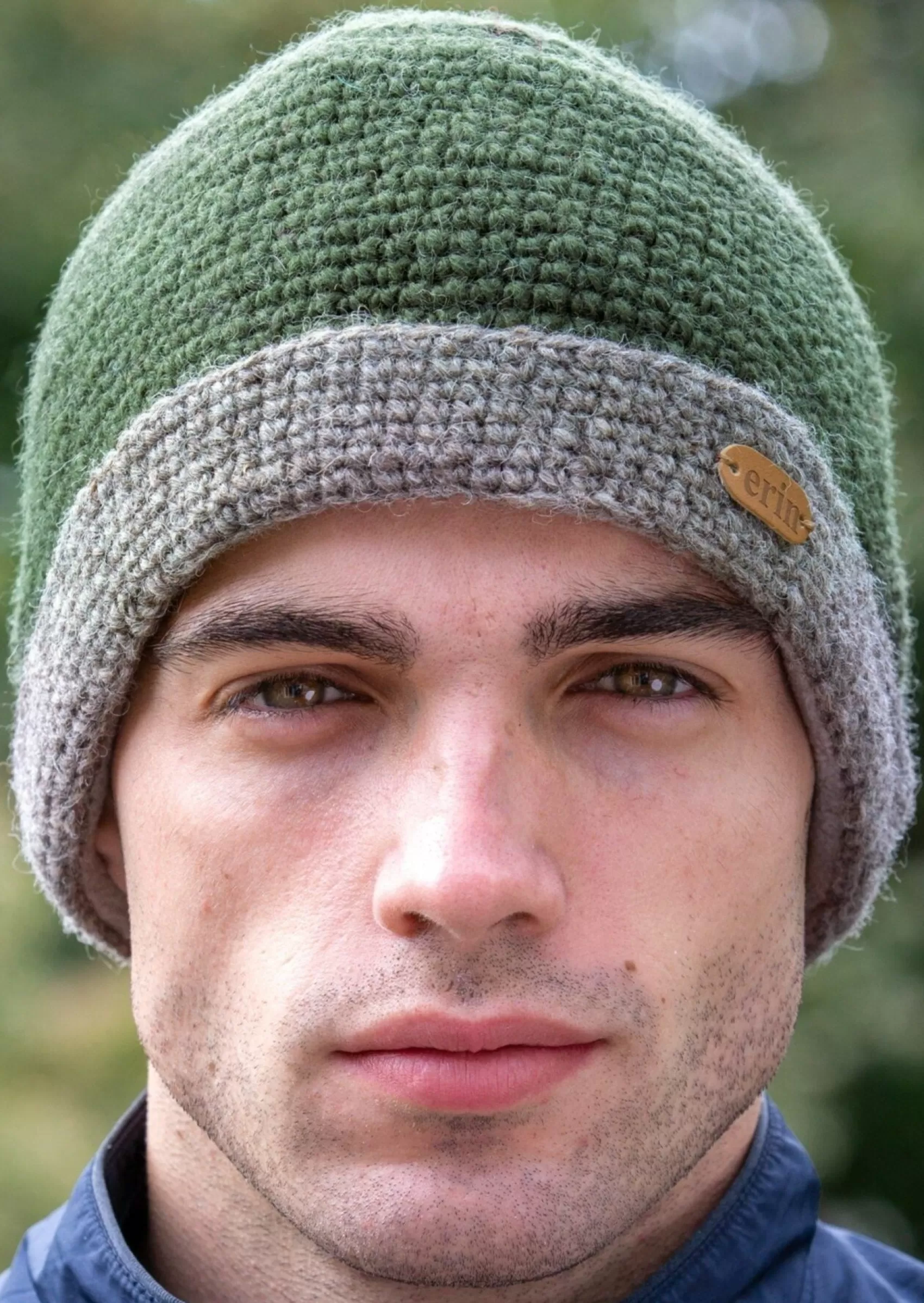 Wool Hats^Erin Knitwear Charcoal Rib Pullon Hat | Green Oatmeal