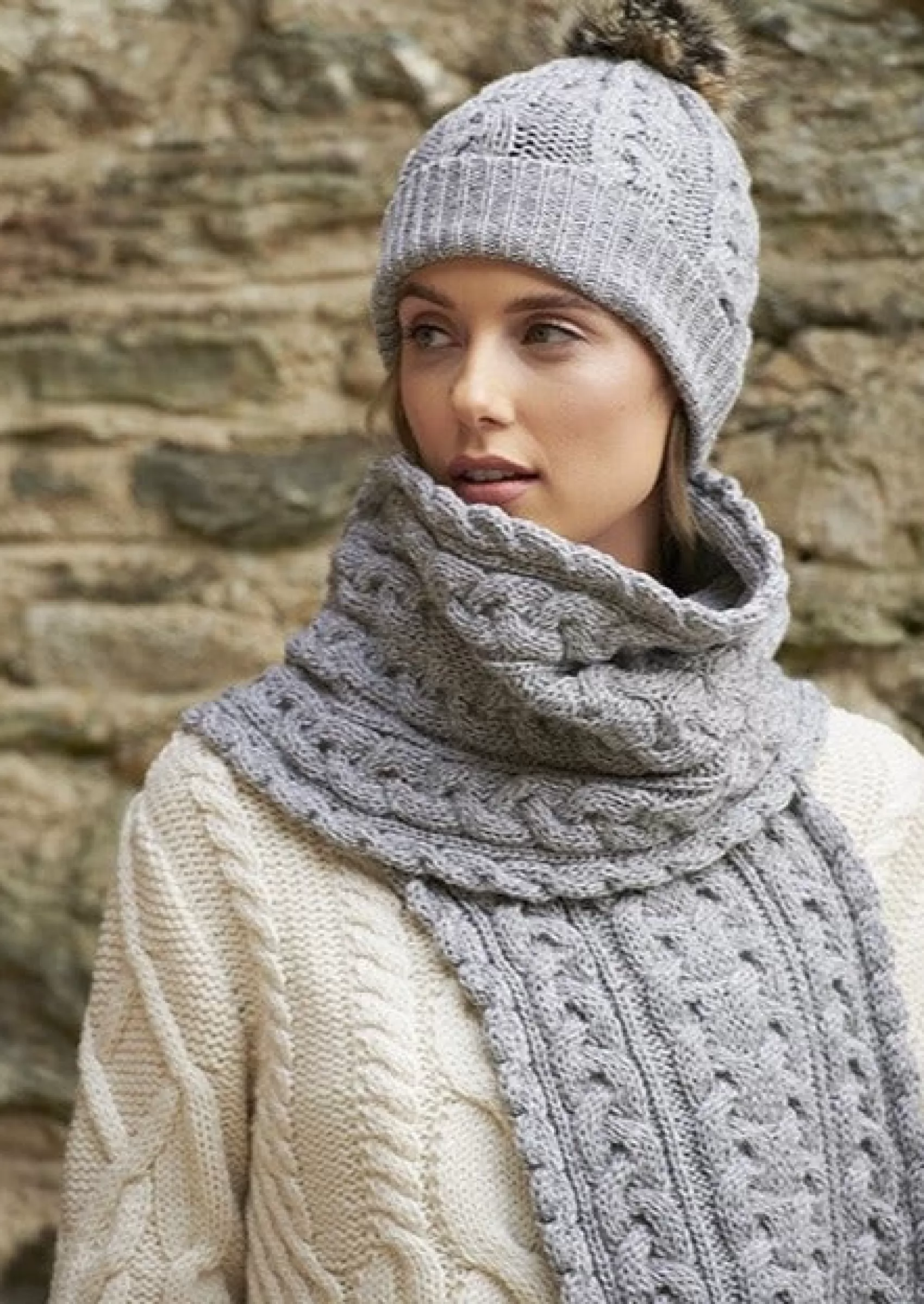 Scarves^Aran Crafts Chunky Cable Knit Aran Scarf | Grey