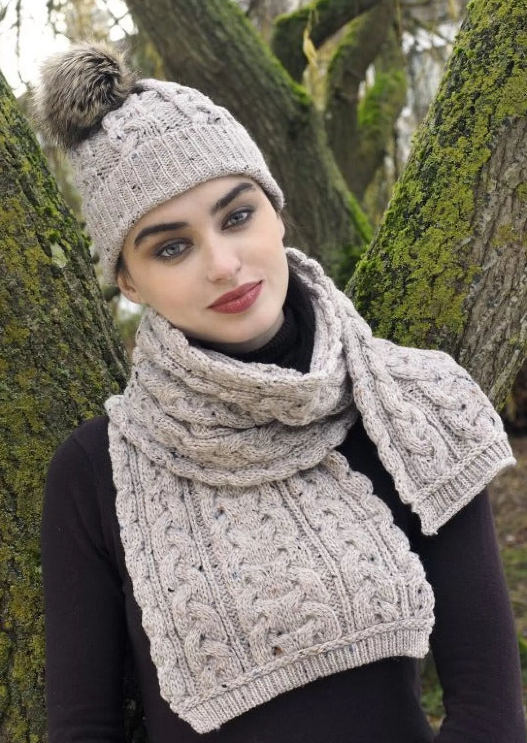 Scarves^Aran Crafts Chunky Cable Knit Aran Scarf | Oatmeal