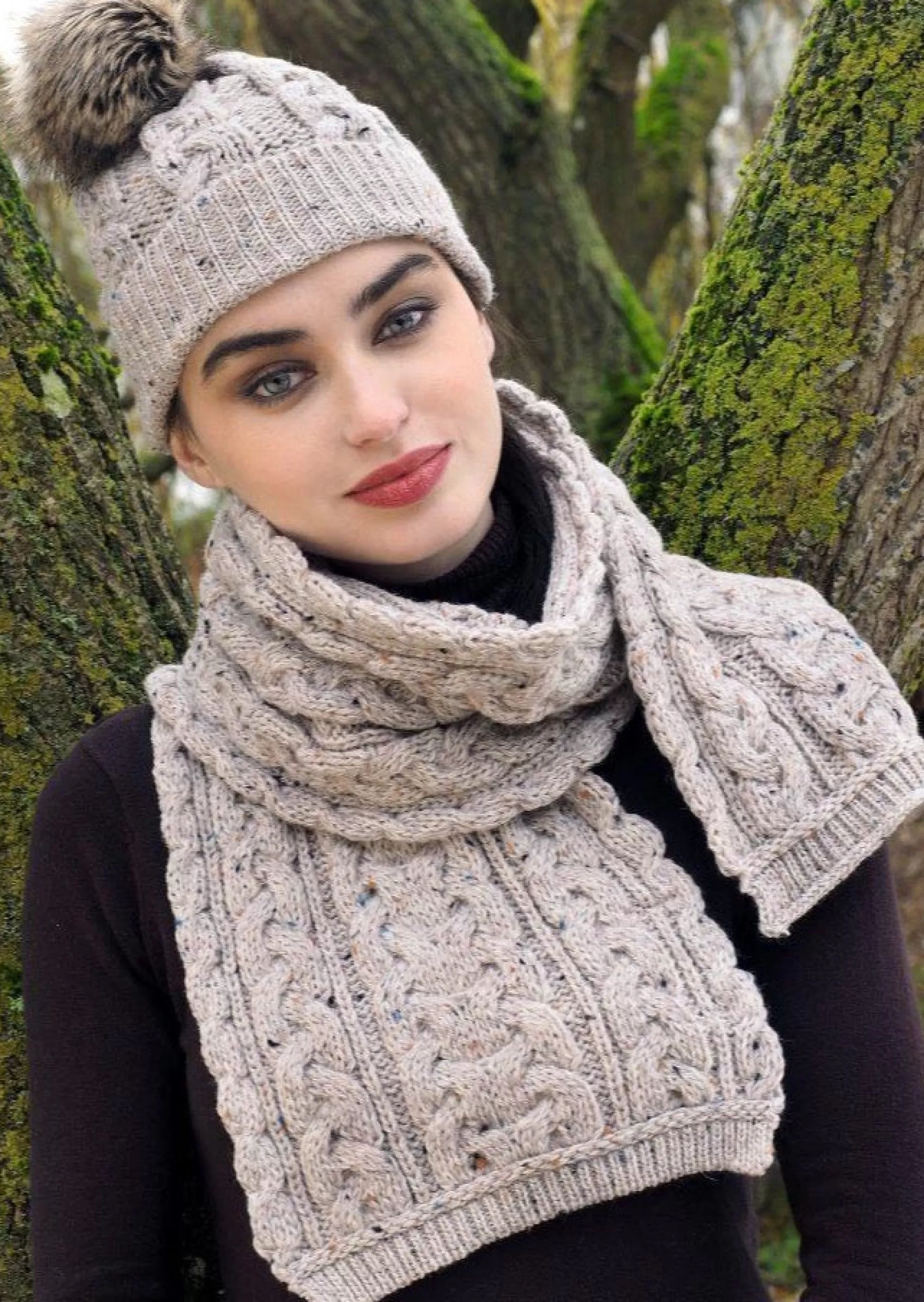 Scarves^Aran Crafts Chunky Cable Knit Aran Scarf | Oatmeal