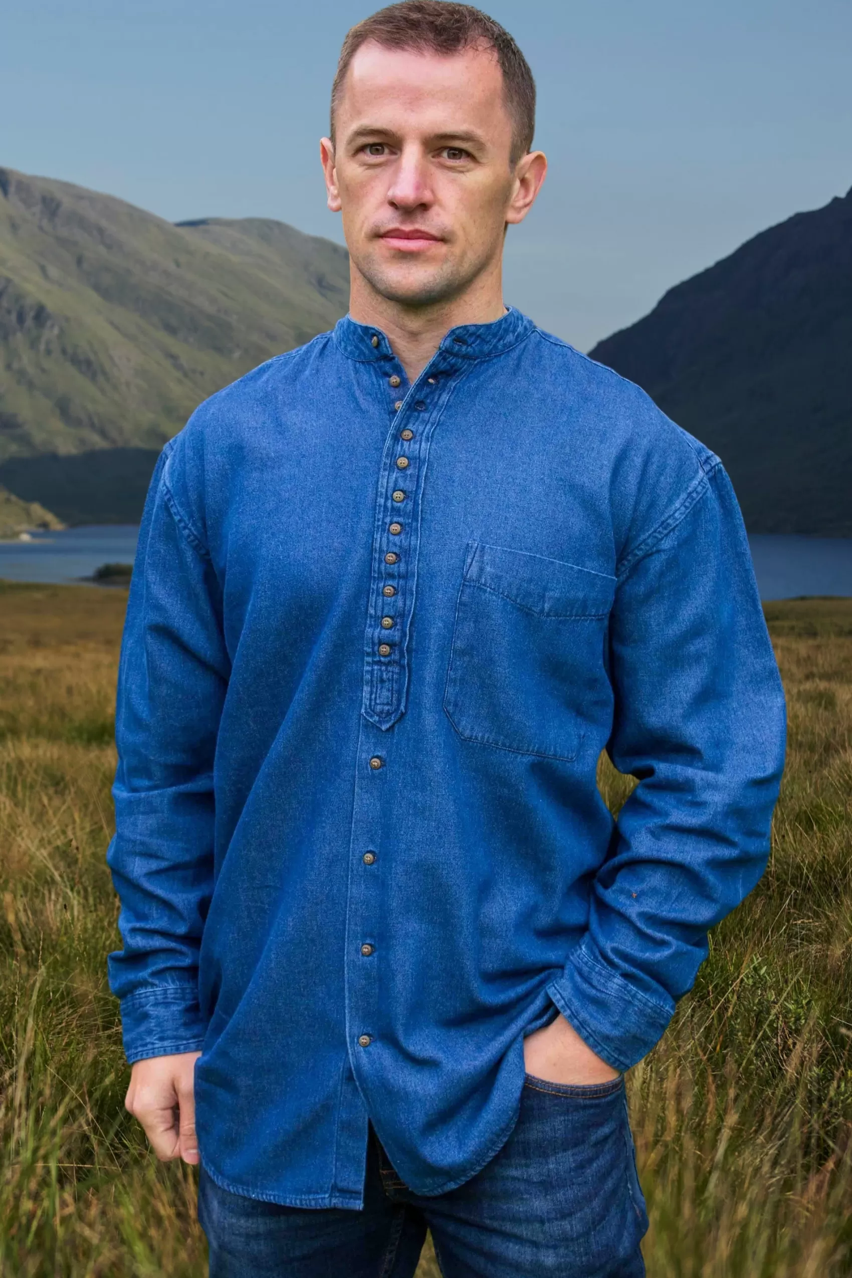 Traditional Shirts^Civilian Denim Grandfather Shirt