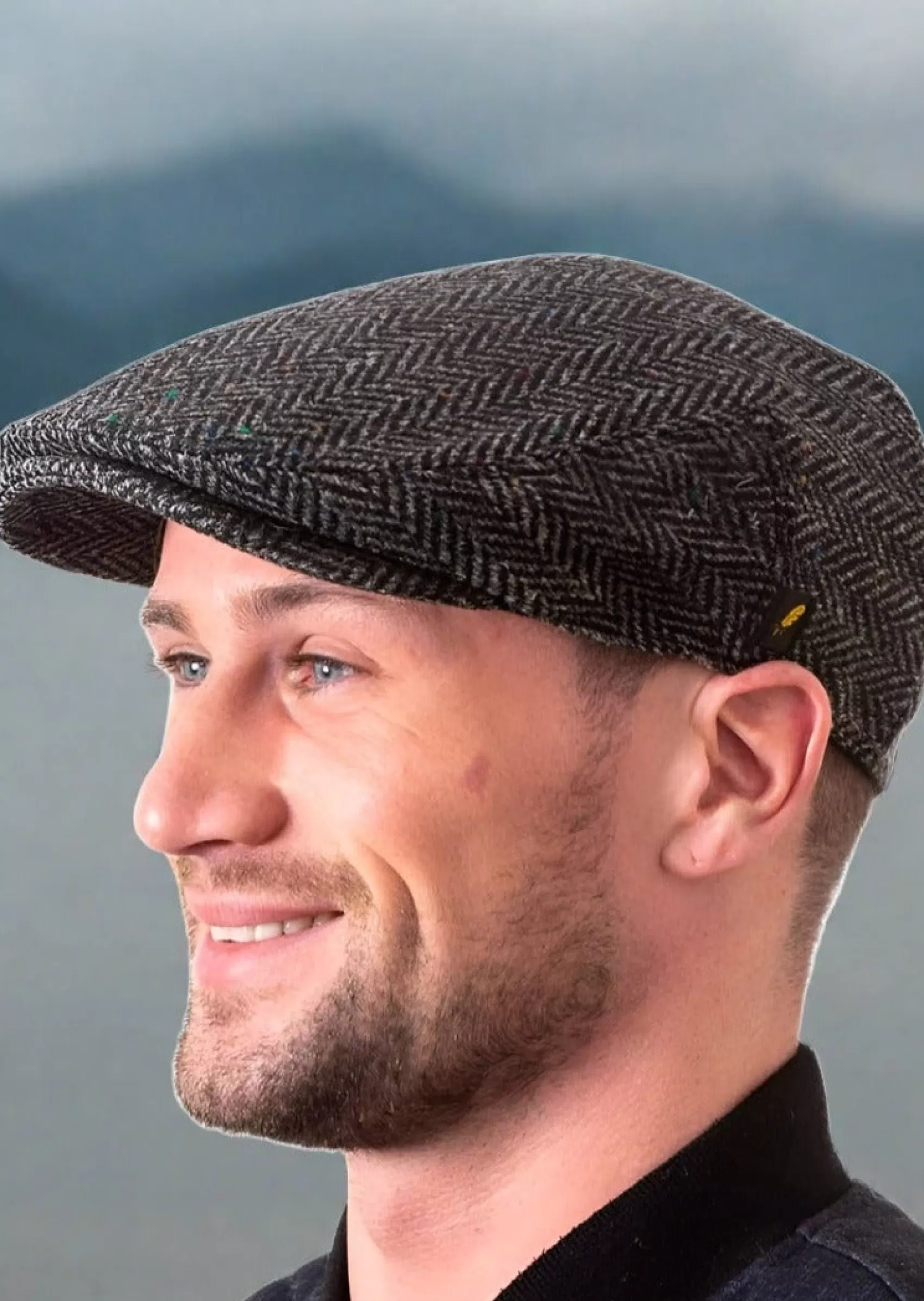 Traditional Hats^Hatman of Ireland Donegal Tweed Flat Cap Charcoal