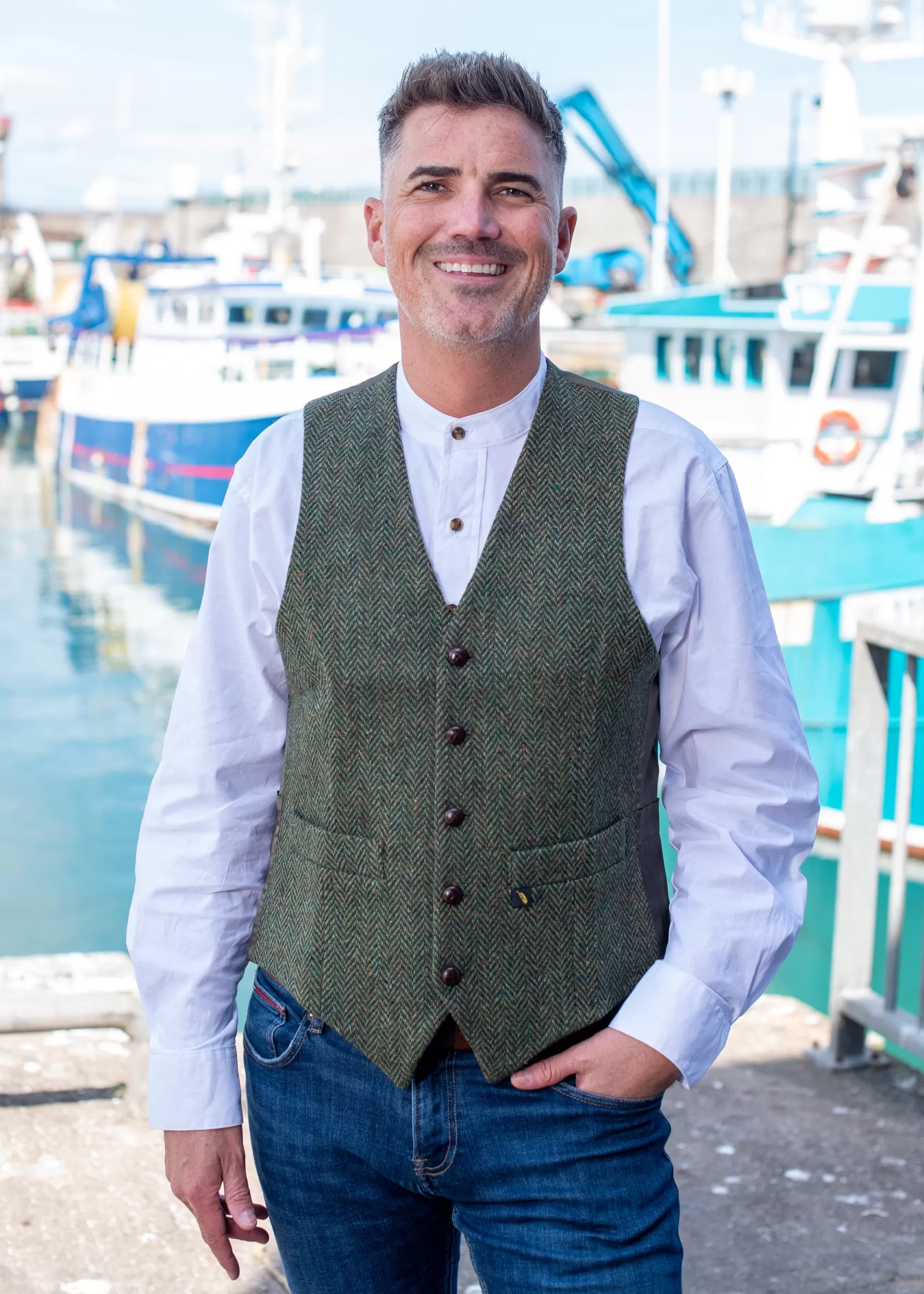 Waistcoats^Hatman of Ireland Donegal Tweed Green Waistcoat - Hatman