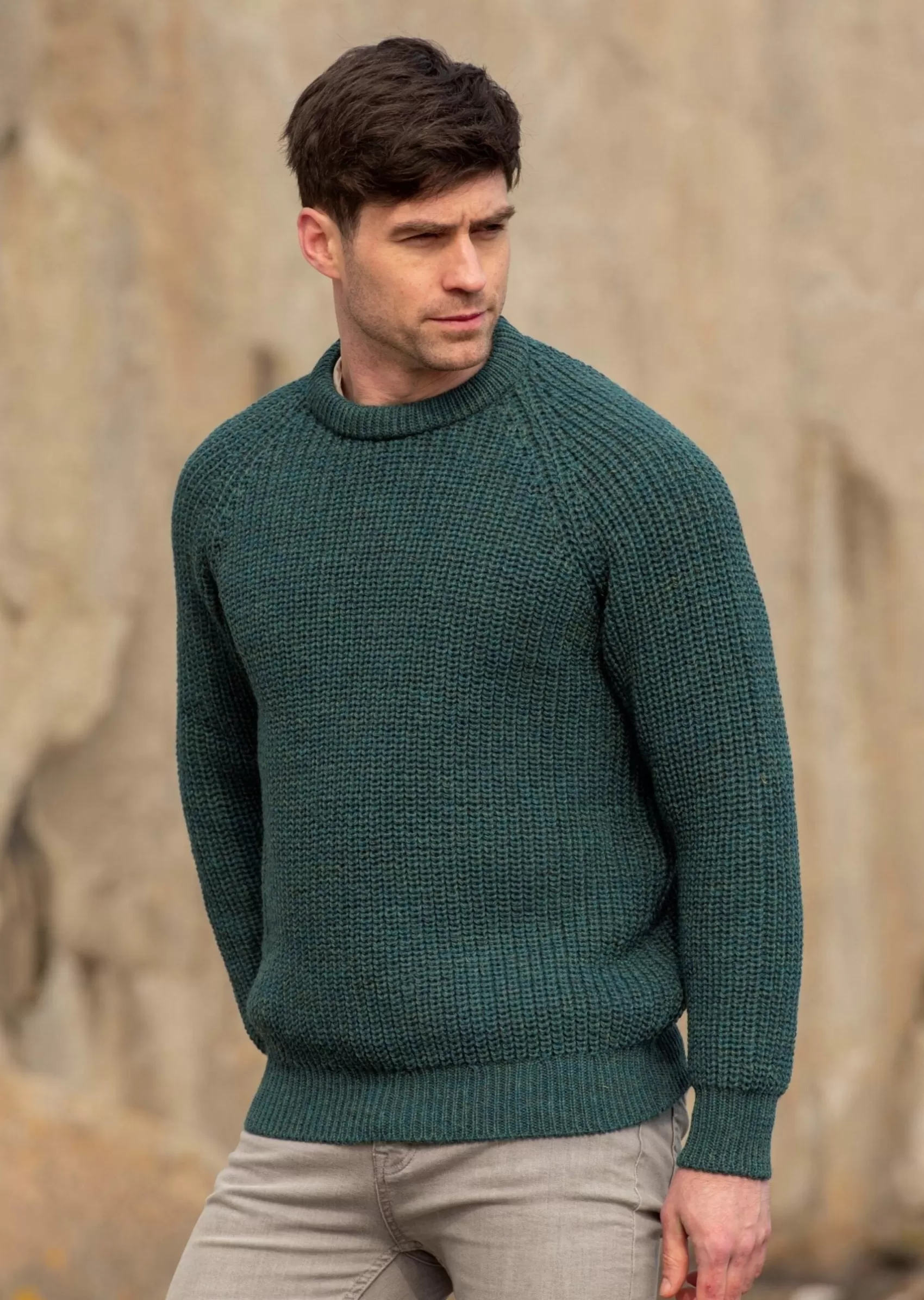 Aran Sweaters^Aran Crafts Fishermans Rib Crew Neck Sweater | Green