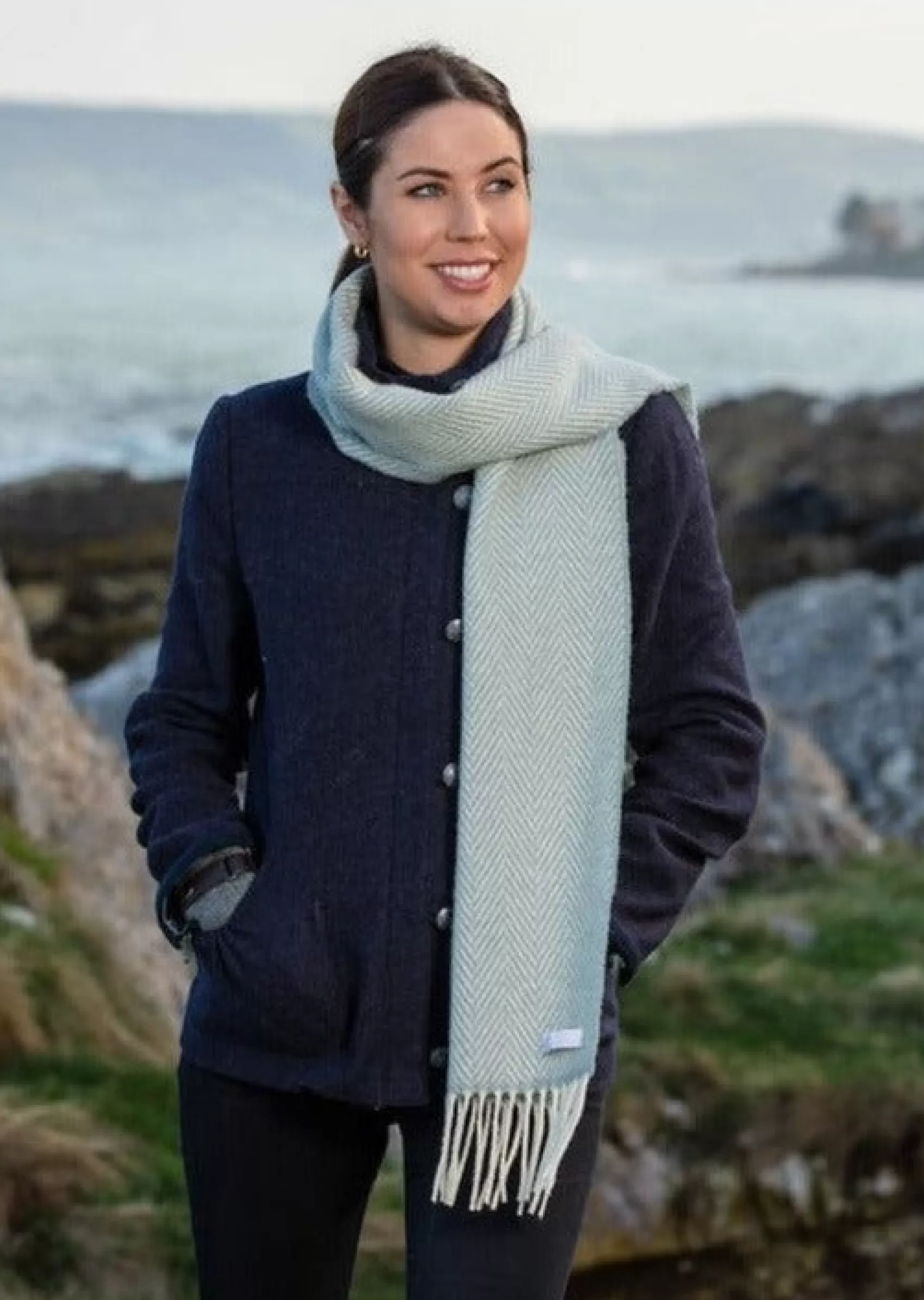 Scarves^Foxford Cashmere Scarf | Sage & White