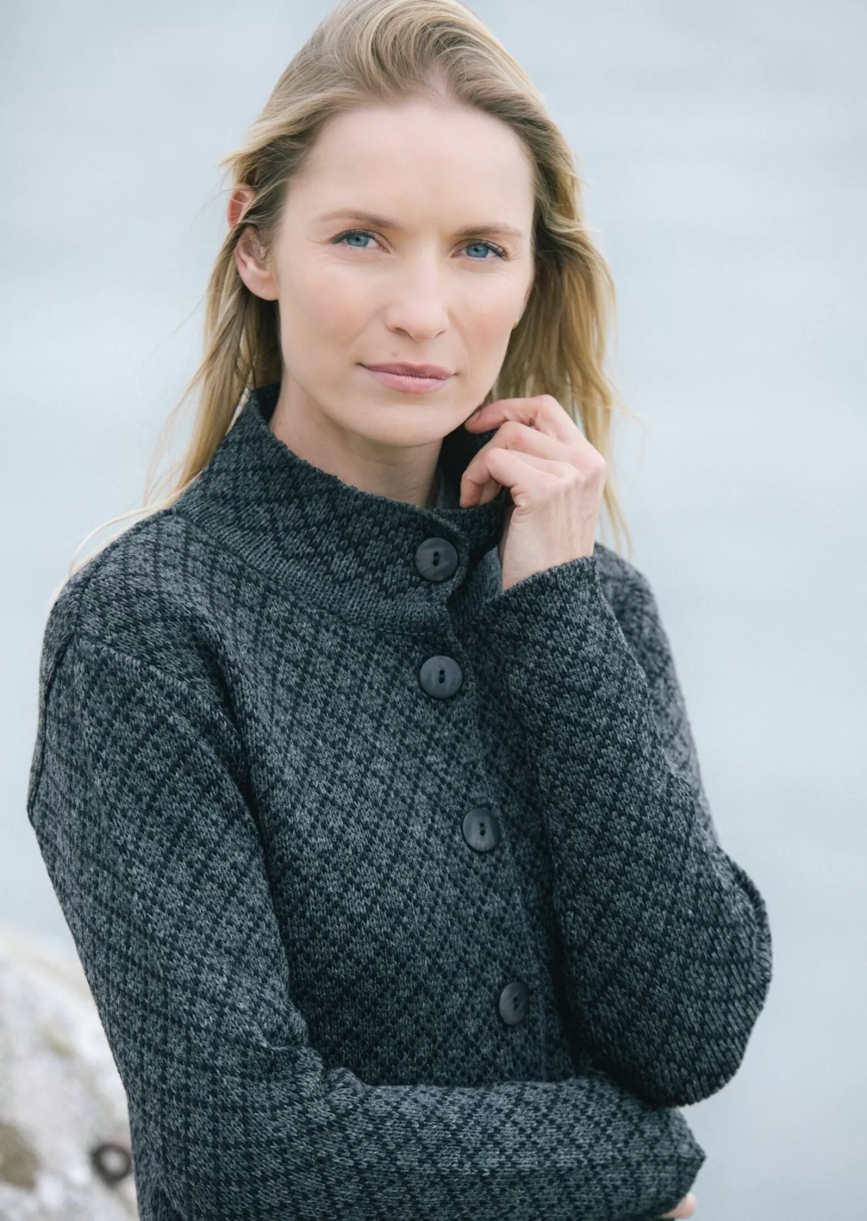 Aran Sweaters | Aran Cardigans^Aran Crafts Foxford Chequered Merino Aran Jacket | Charcoal