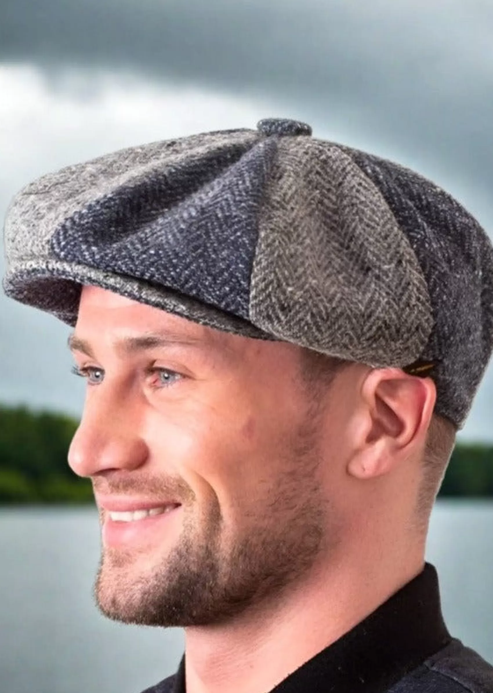 Traditional Hats^Hatman of Ireland Gatsby Donegal Cap | Denim Patch