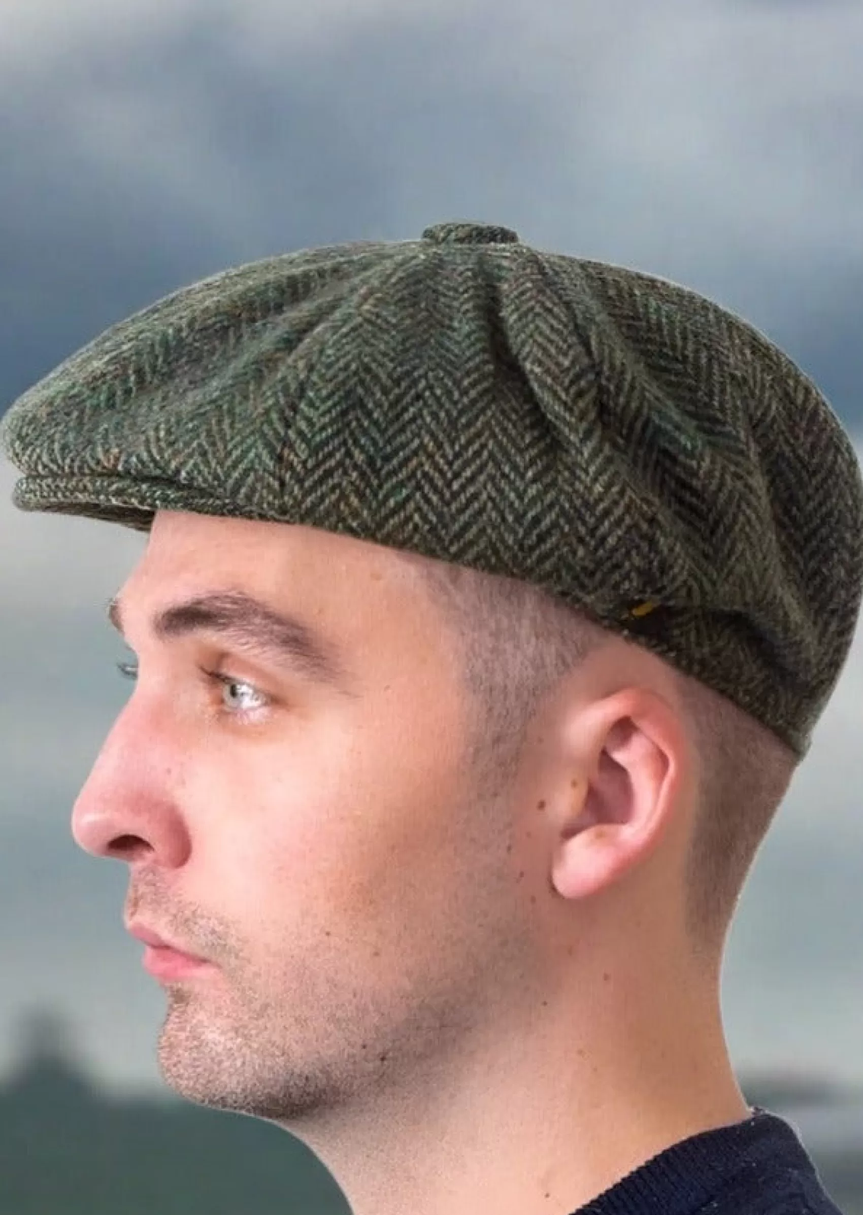 Traditional Hats^Hatman of Ireland Gatsby Donegal Tweed Green Flat Cap