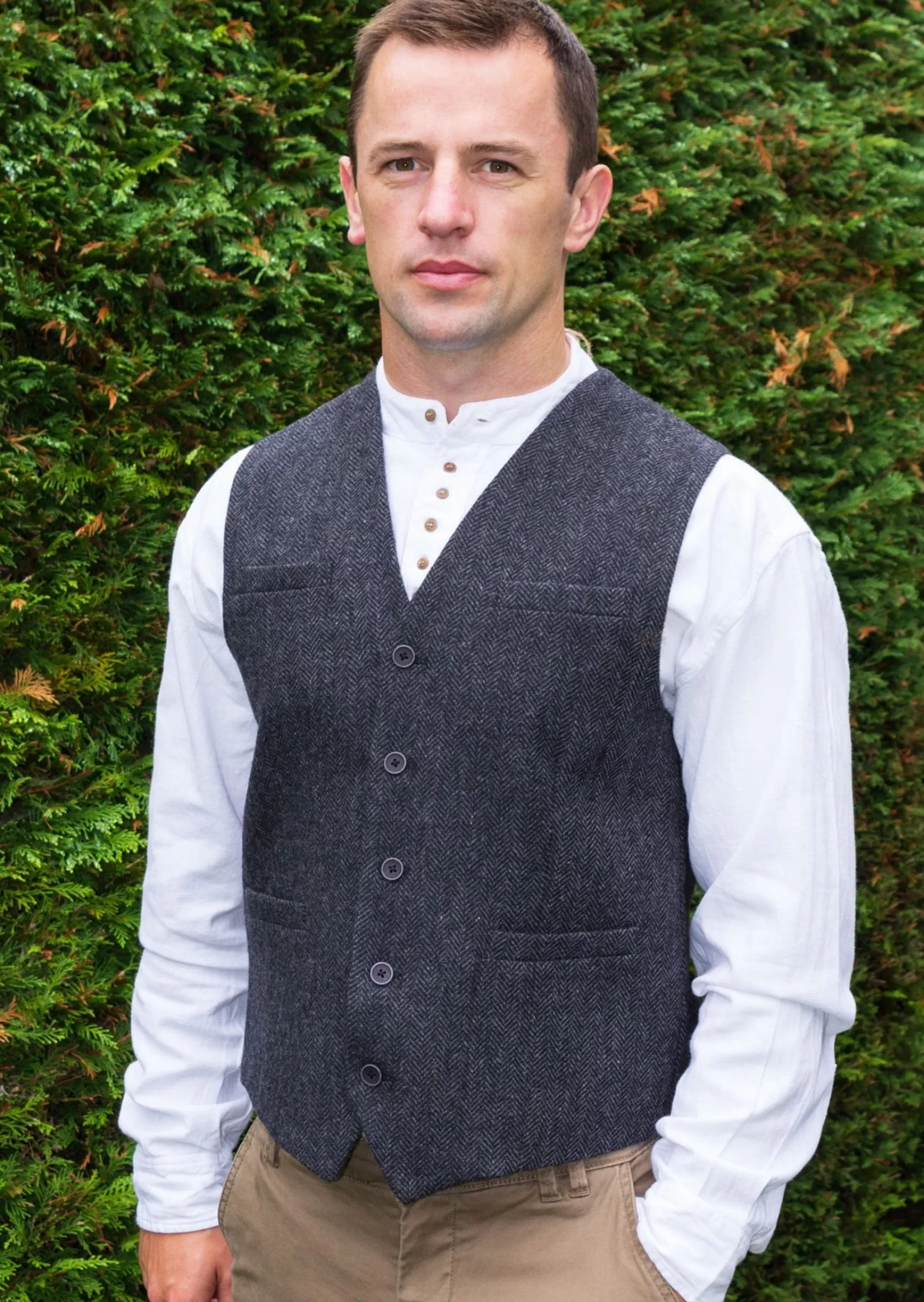 Waistcoats^Emerald Isle Gray Tweed Herringbone Waistcoat