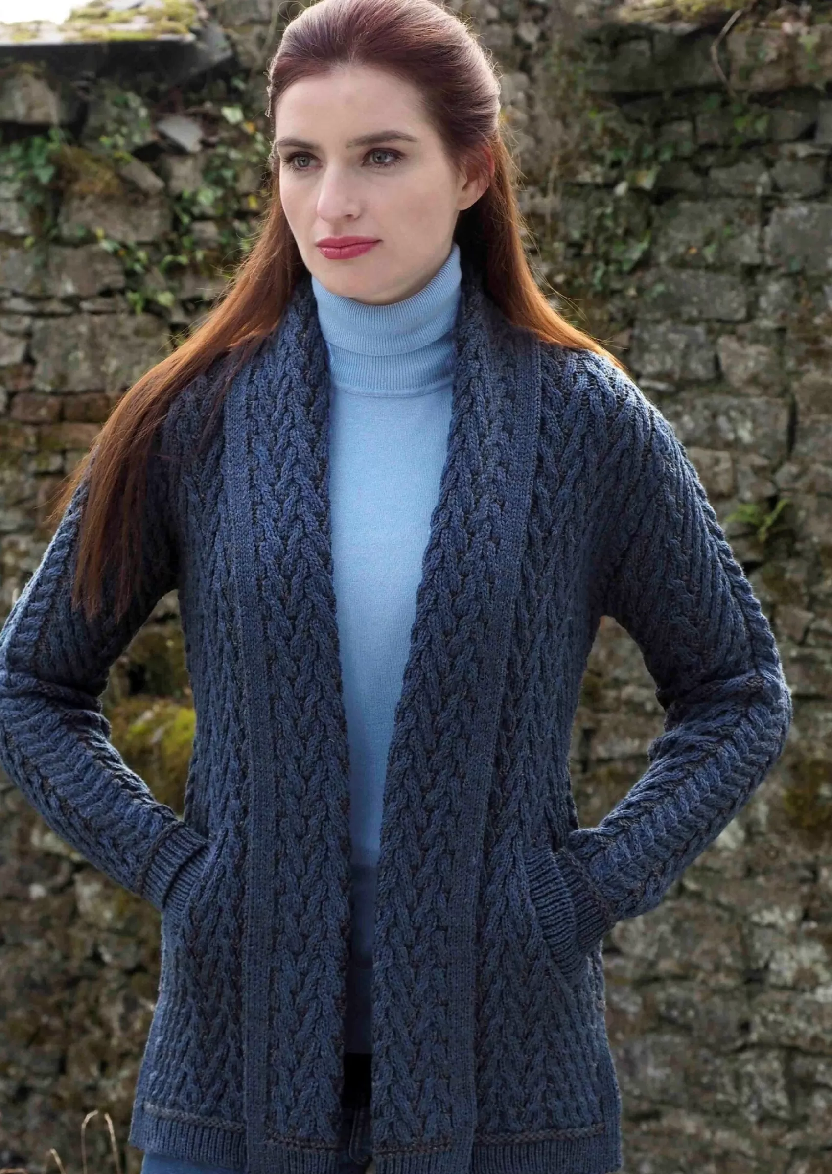 Aran Sweaters | Aran Cardigans^Aran Crafts Herringbone Edge to Edge Aran Cardigan | Mallard