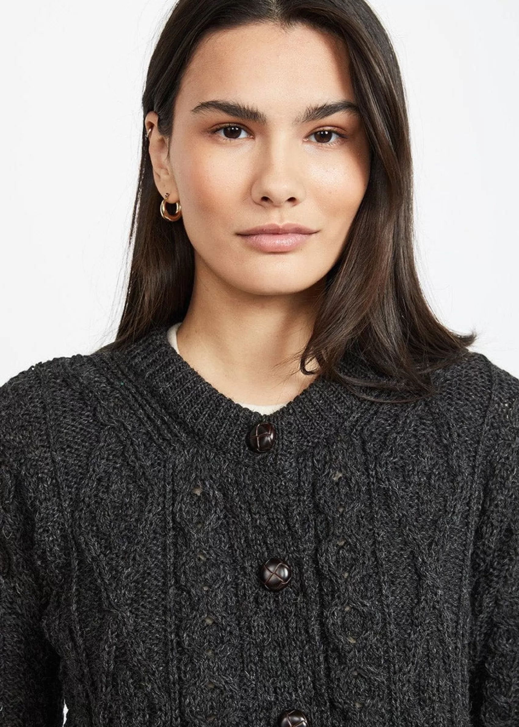 Aran Sweaters | Aran Cardigans^Aran Woollen Mills Inagh Ladies Aran Cardigan | Charcoal