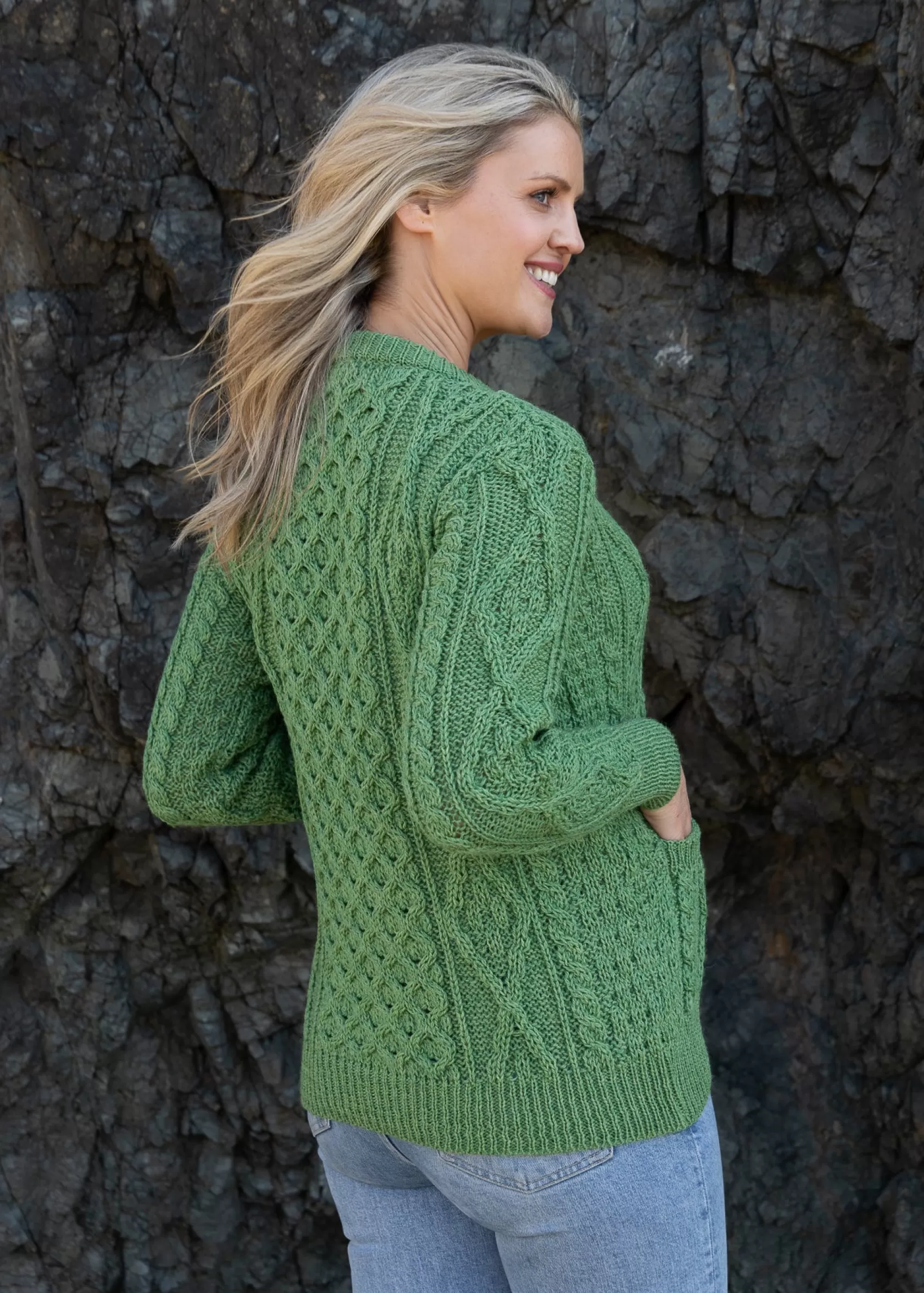 Aran Sweaters | Aran Cardigans^Aran Woollen Mills Inagh Ladies Aran Cardigan | Green