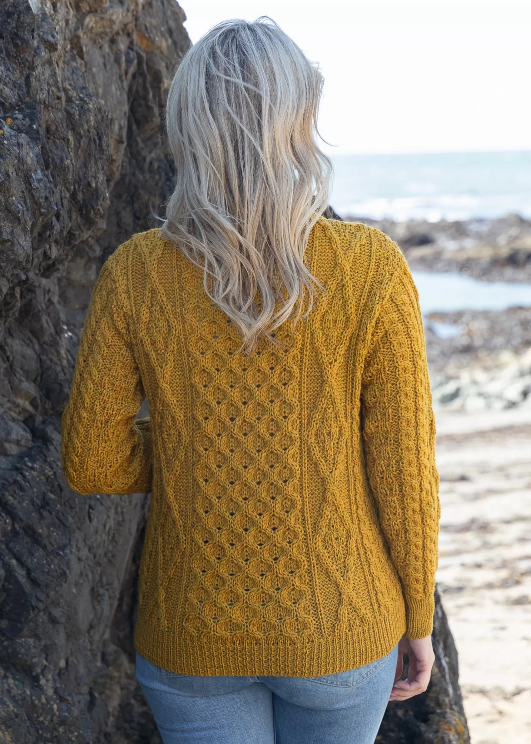 Aran Sweaters | Aran Cardigans^Aran Woollen Mills Inagh Ladies Aran Cardigan | Mustard