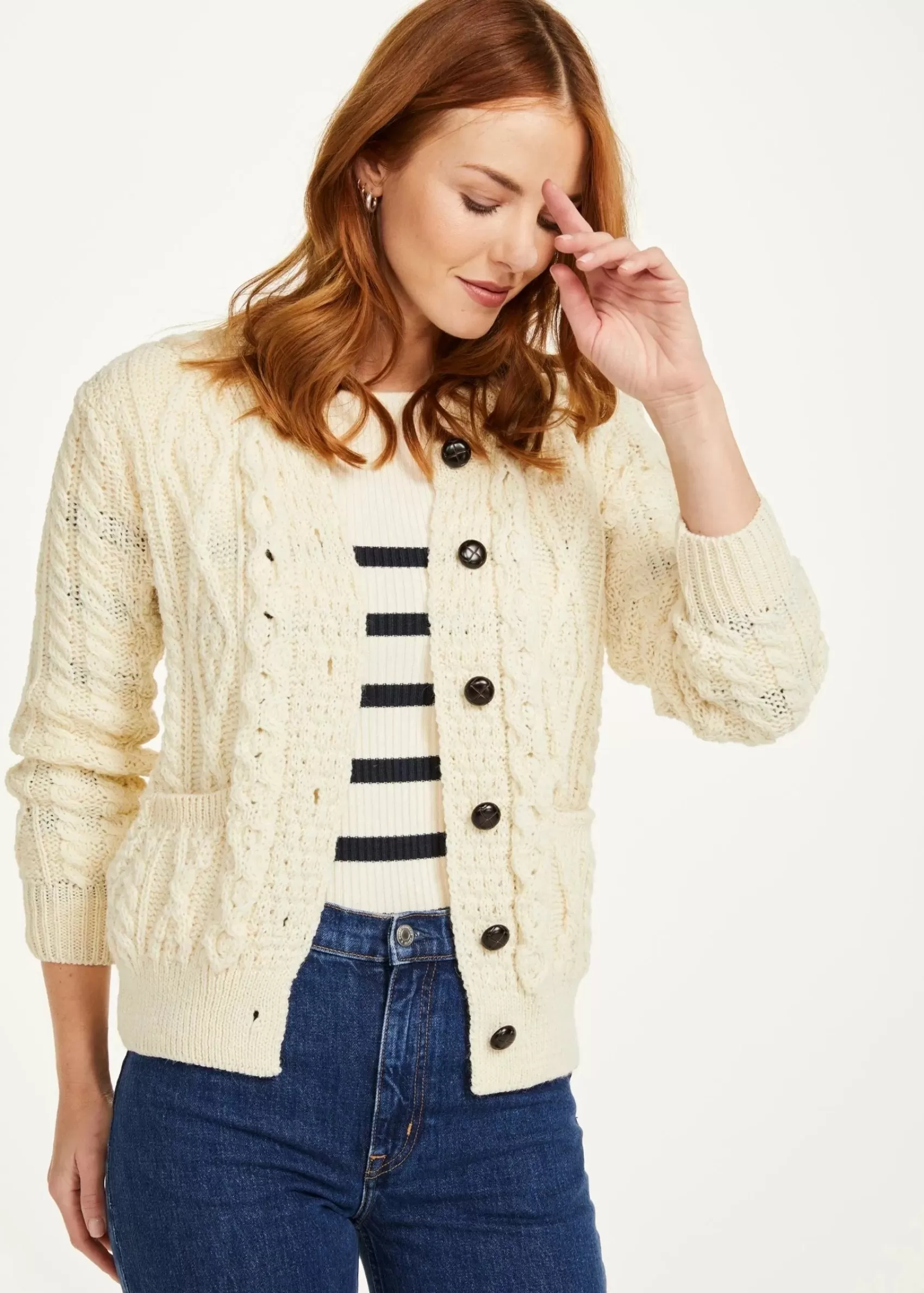 Aran Sweaters | Aran Cardigans^Aran Woollen Mills Inagh Ladies Aran Cardigan | Natural