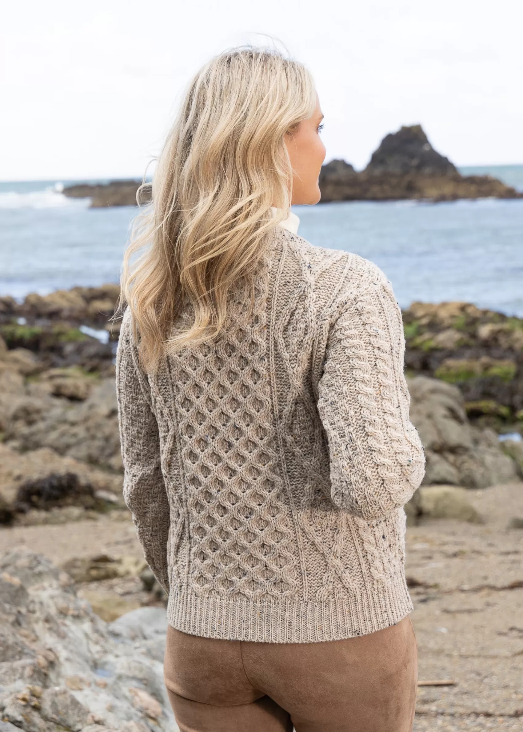 Aran Sweaters | Aran Cardigans^Aran Woollen Mills Inagh Ladies Aran Cardigan | Oatmeal