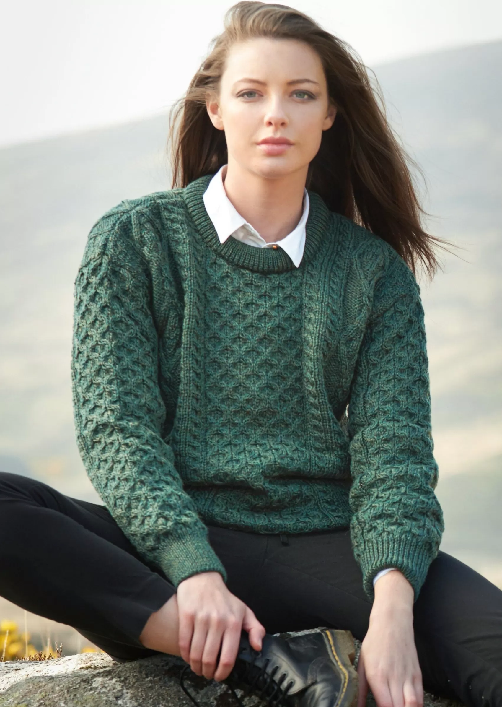 Aran Sweaters^Aran Crafts Inis Mor Aran Sweater | Green